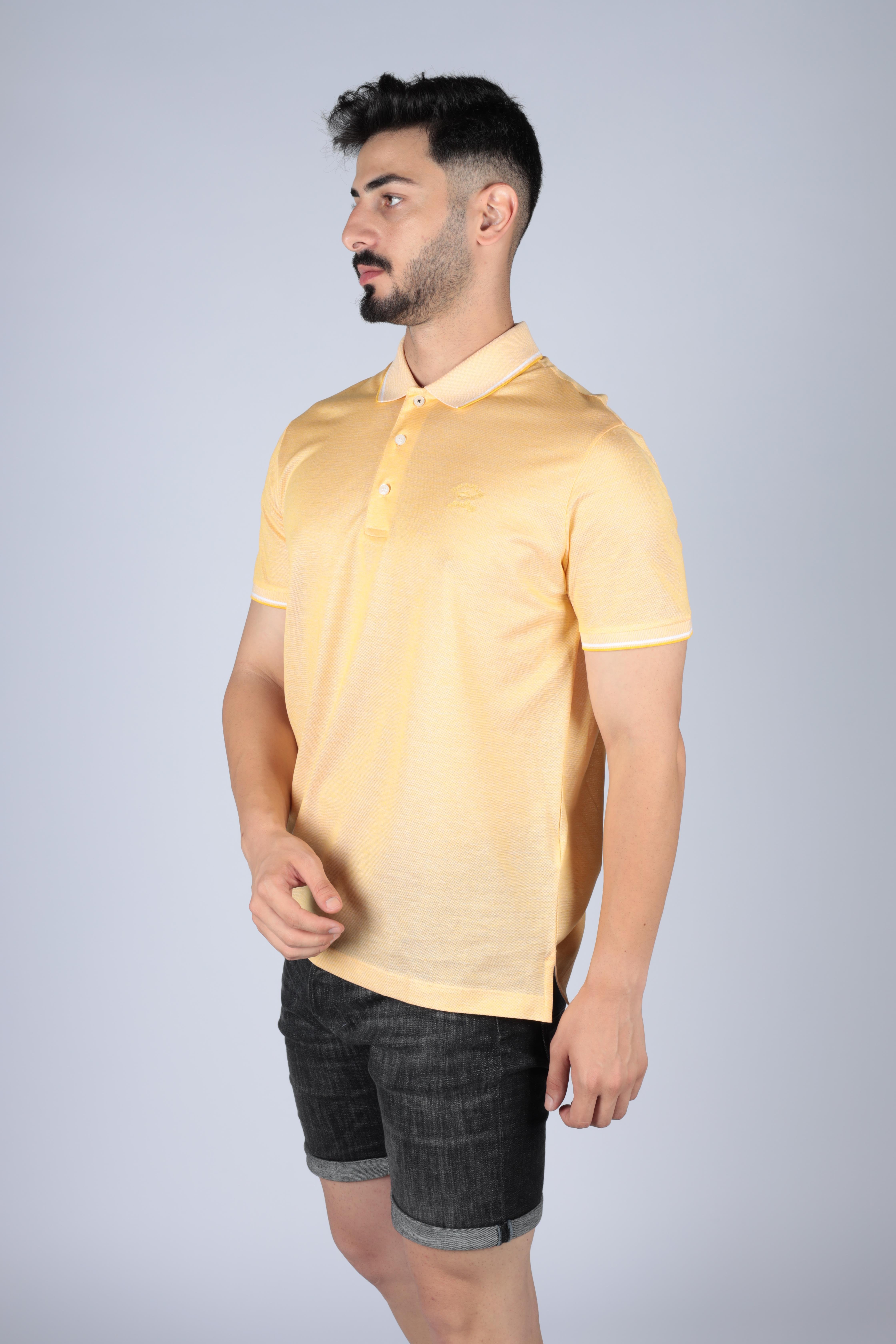 Paul Shark Paul Shark Erkek Logolu Basic Regular Fit Kısa Kollu Sarı Polo Yaka T-Shirt 11311707-043