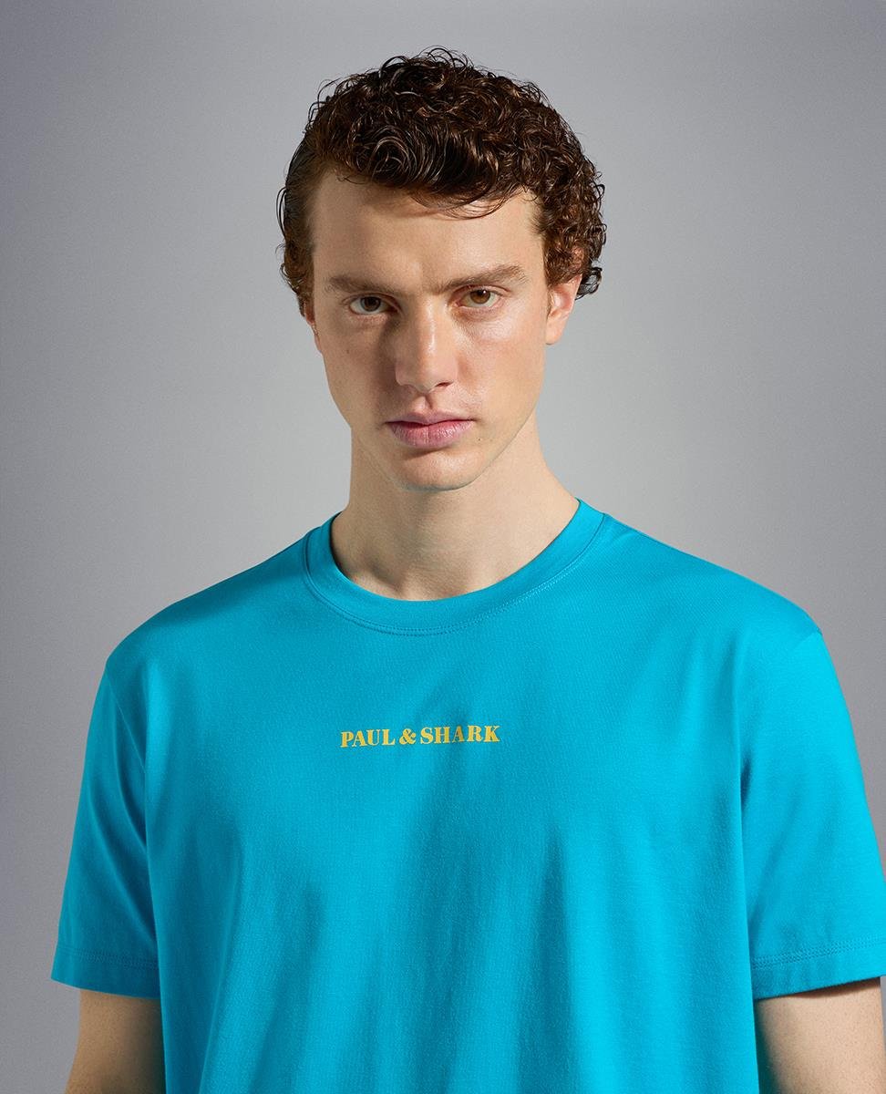 Paul Shark Paul Shark Erkek Logolu Basic Regular Fit Kısa Kollu Turkuaz T-Shirt 23411014-750
