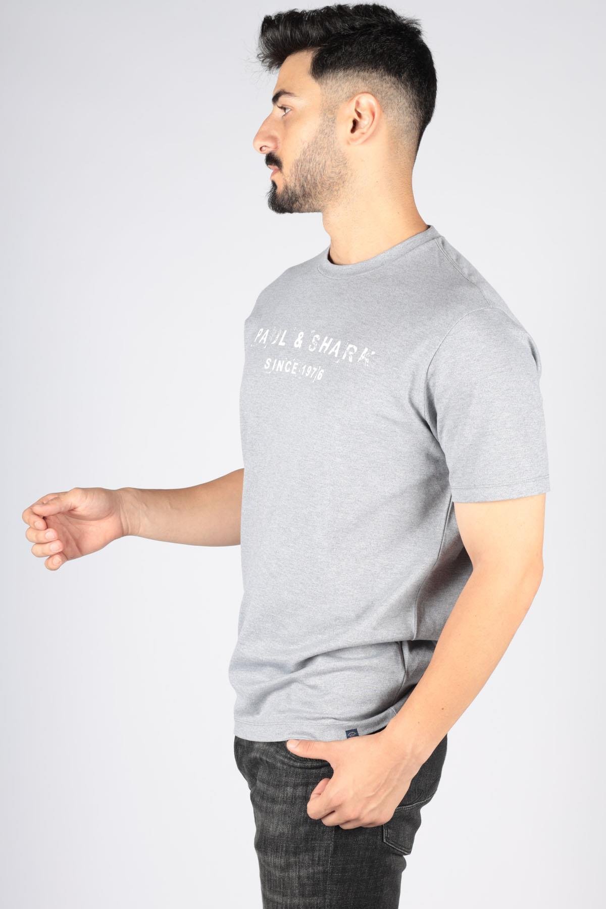 Paul Shark Paul Shark Erkek Logolu Basic Regular Fit Kısa Kollu Gri T-Shirt 23411065-930