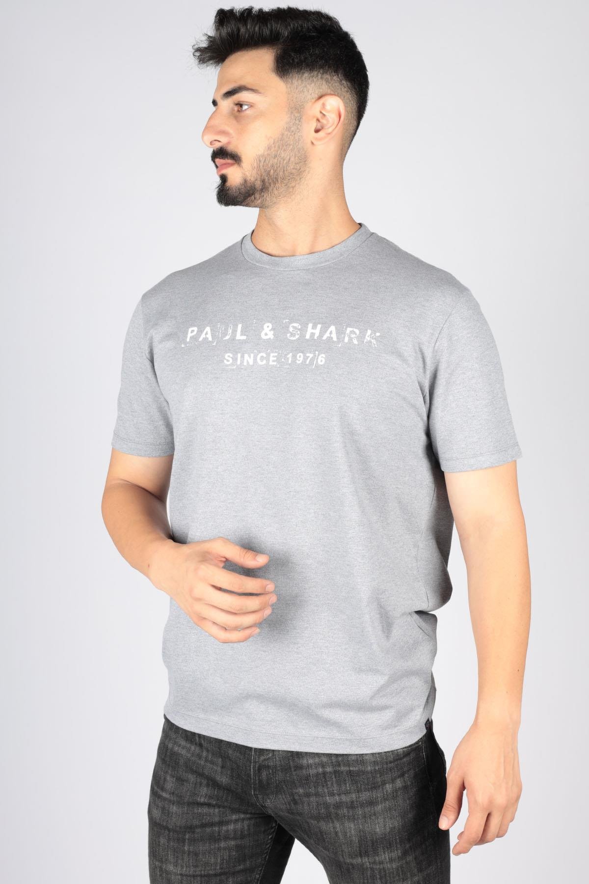 Paul Shark Paul Shark Erkek Logolu Basic Regular Fit Kısa Kollu Gri T-Shirt 23411065-930
