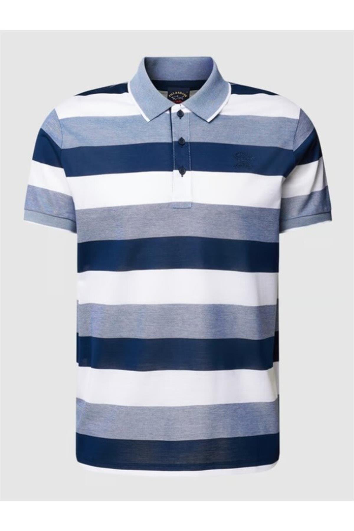 Paul Shark Paul Shark Erkek Marka Logo Detaylı Çizgili Regular Fit Kısa Kollu Mavi Polo Yaka T-Shirt 23411260-249