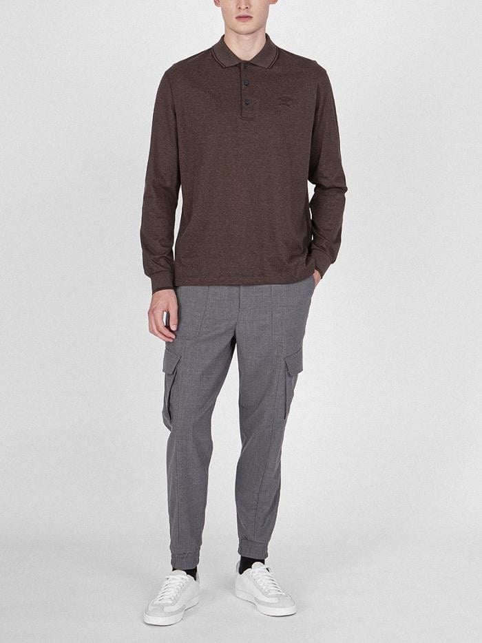 Paul Shark Paul Shark Erkek Marka Logolu Pamuklu Polo Yakalı Uzun Kollu Kahverengi Polo Yaka T-Shirt 11311723-241