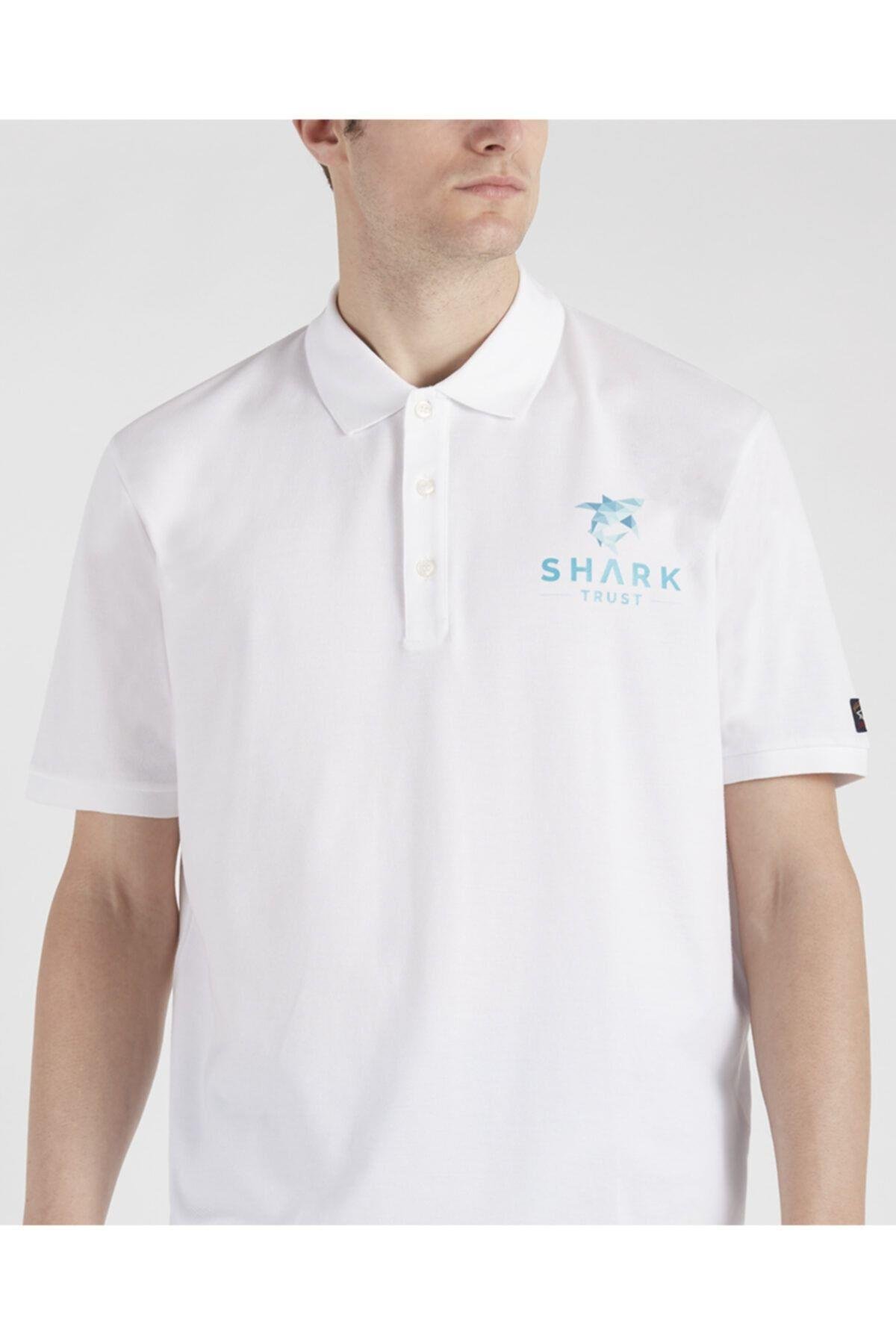 Paul Shark Paul Shark Erkek Marka Logolu Polo Yakalı Organik Pamuklu Beyaz Polo Yaka T-Shirt 21411237-010