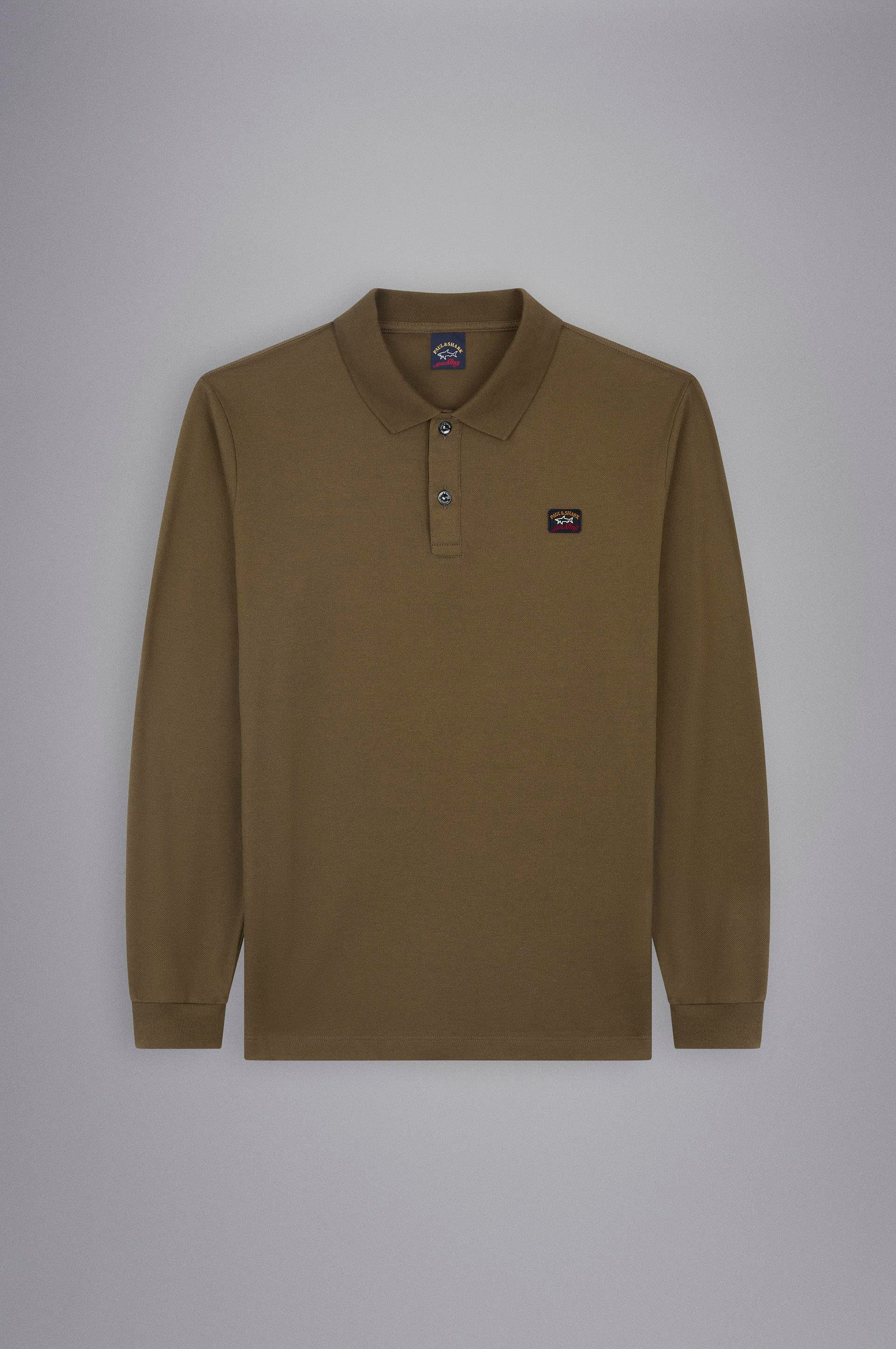 Paul Shark Paul Shark Erkek Marka Logolu Pamuklu Polo Yakalı Uzun Kollu Haki Polo Yaka T-Shirt C0P1001-132