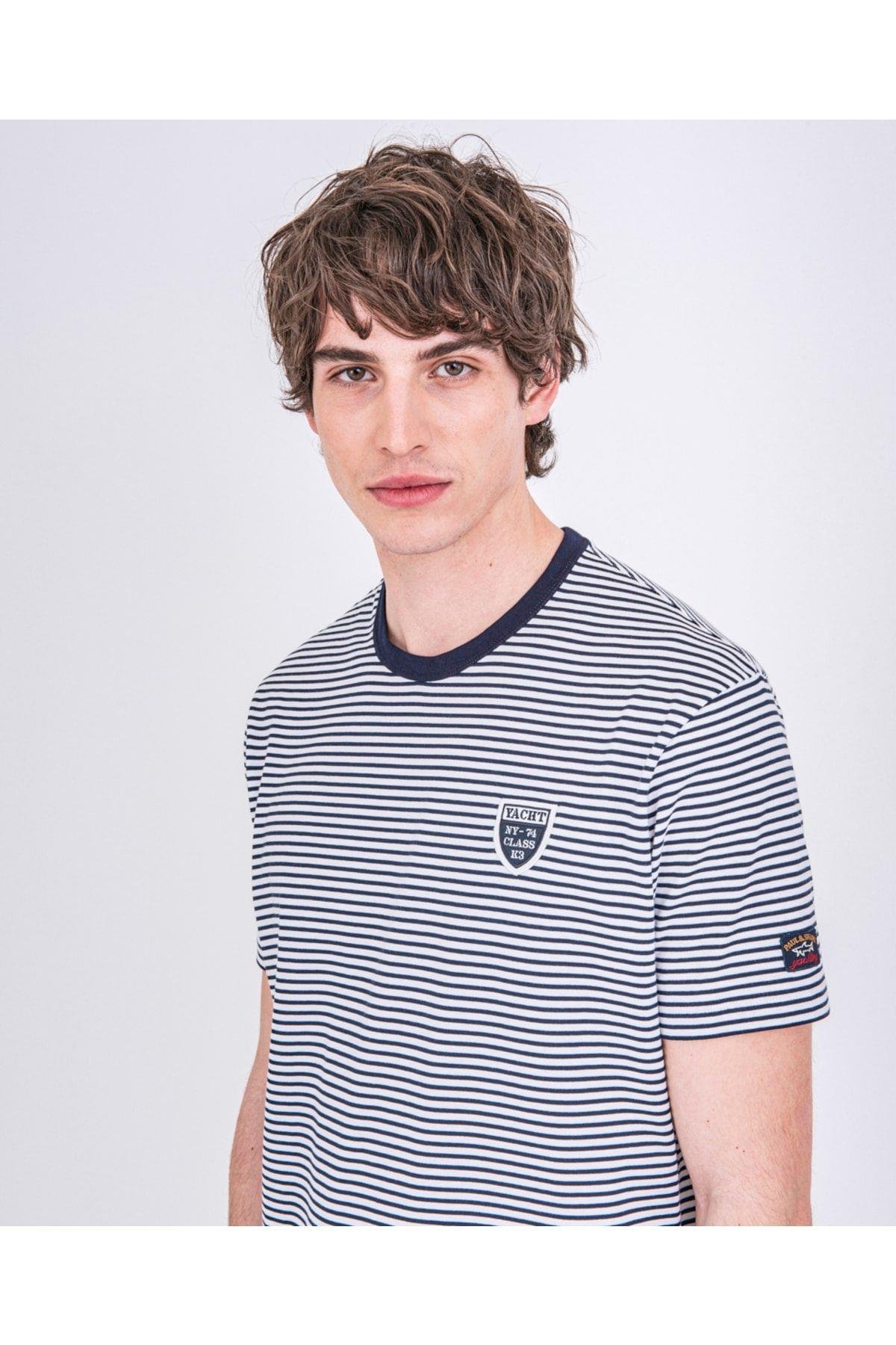 Paul Shark Paul Shark Erkek Marka Logolu Basic Bisiklet Yaka Kısa Kollu Mavi Büyük Beden T-Shirt 22411096A-211