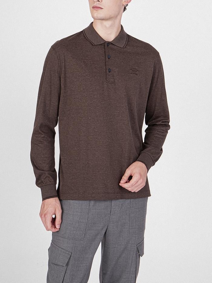 Paul Shark Paul Shark Erkek Marka Logolu Pamuklu Polo Yakalı Uzun Kollu Kahverengi Polo Yaka T-Shirt 11311723-241