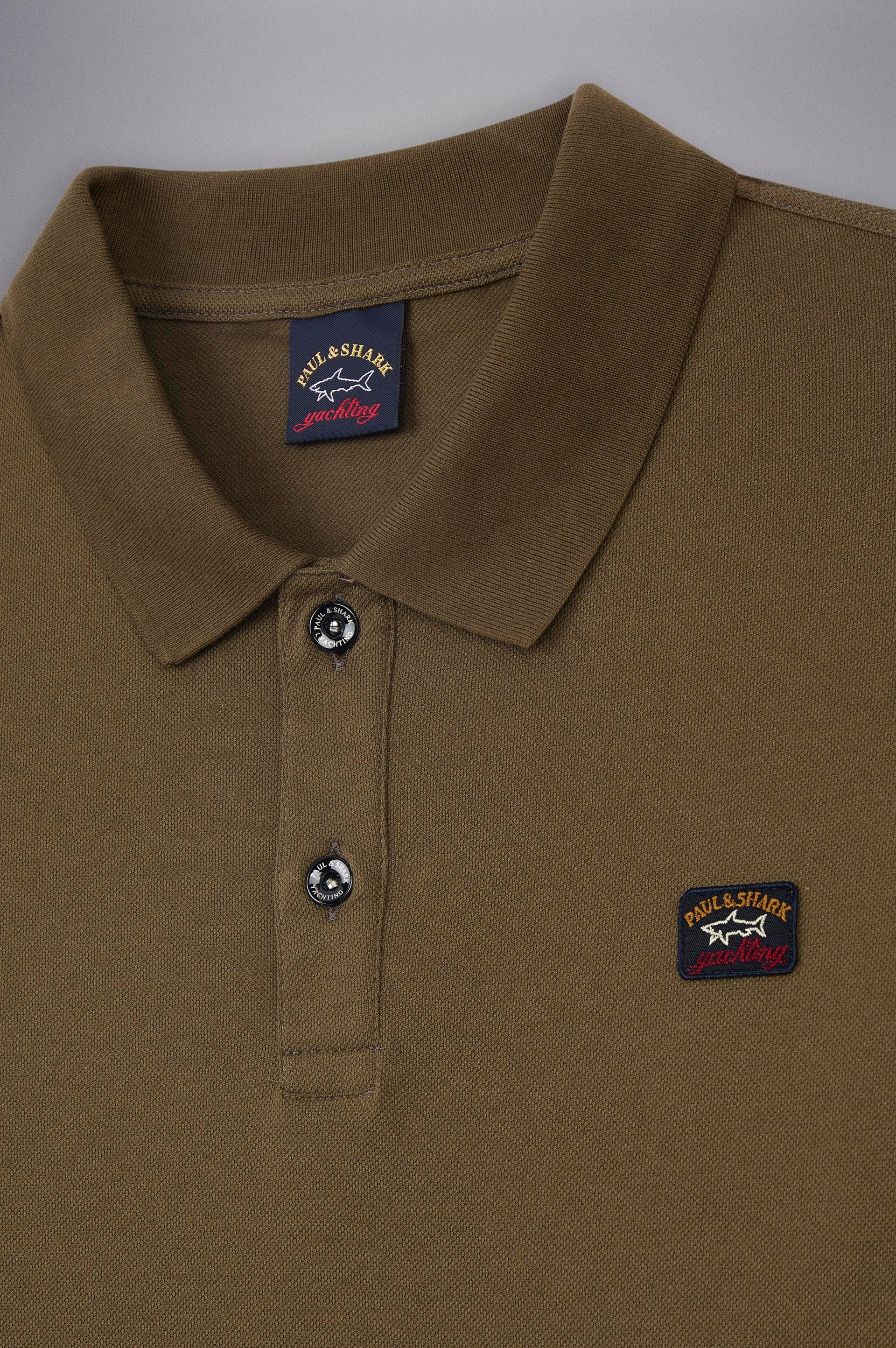 Paul Shark Paul Shark Erkek Marka Logolu Pamuklu Polo Yakalı Uzun Kollu Haki Polo Yaka T-Shirt C0P1001-132