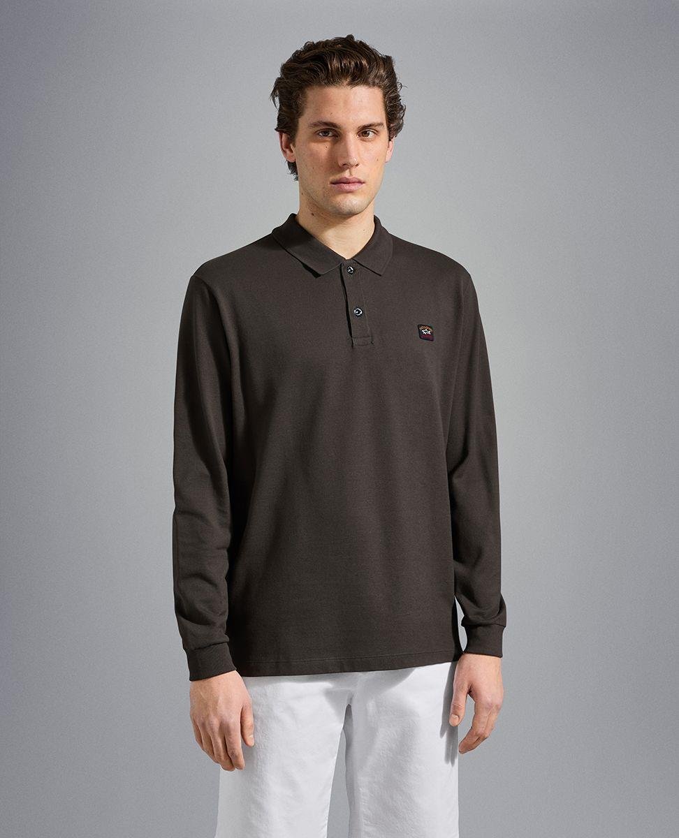 Paul Shark Paul Shark Erkek Marka Logolu Pamuklu Polo Yakalı Uzun Kollu Kahverengi Polo Yaka T-Shirt C0P1001-331
