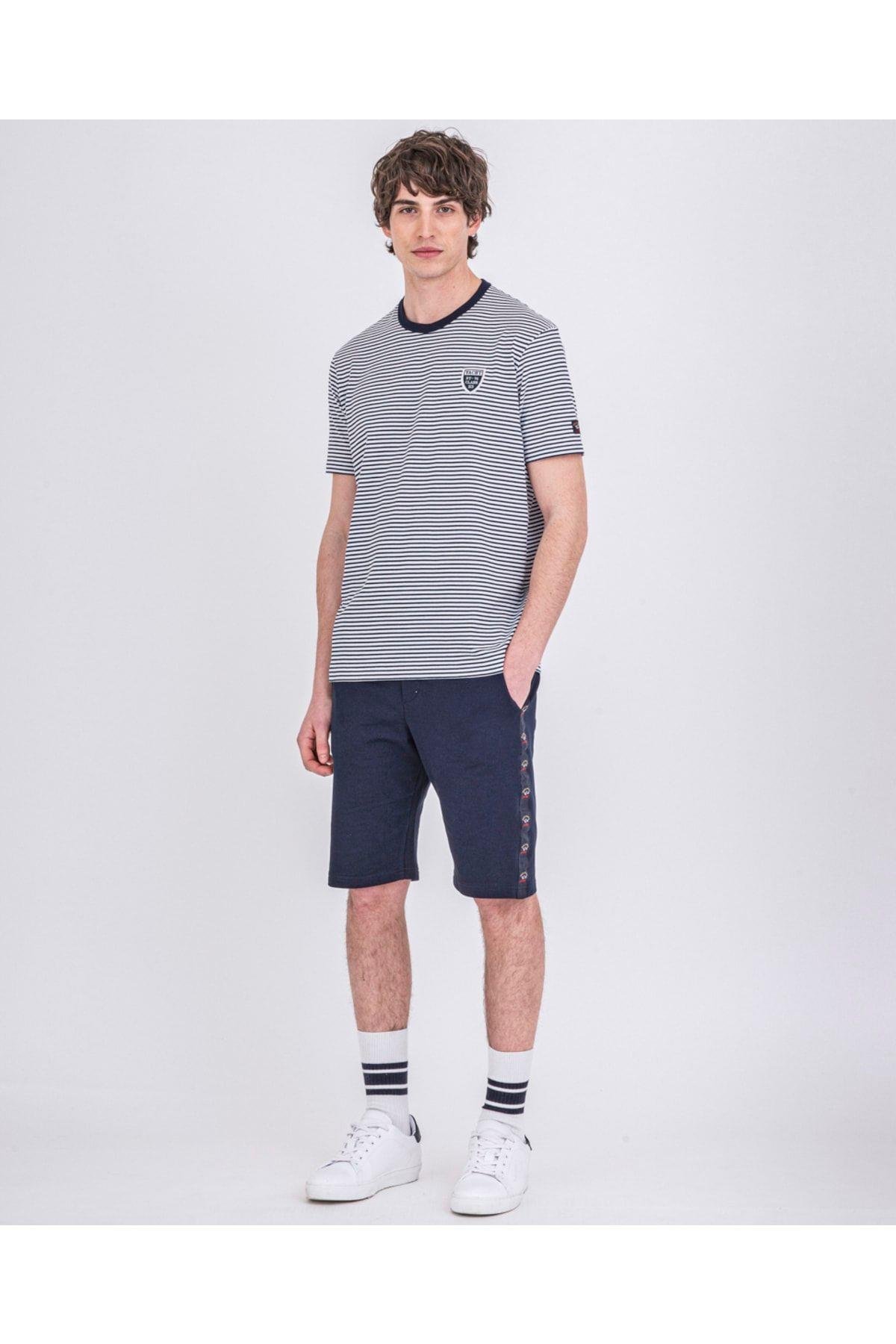 Paul Shark Paul Shark Erkek Marka Logolu Basic Bisiklet Yaka Kısa Kollu Mavi Büyük Beden T-Shirt 22411096A-211
