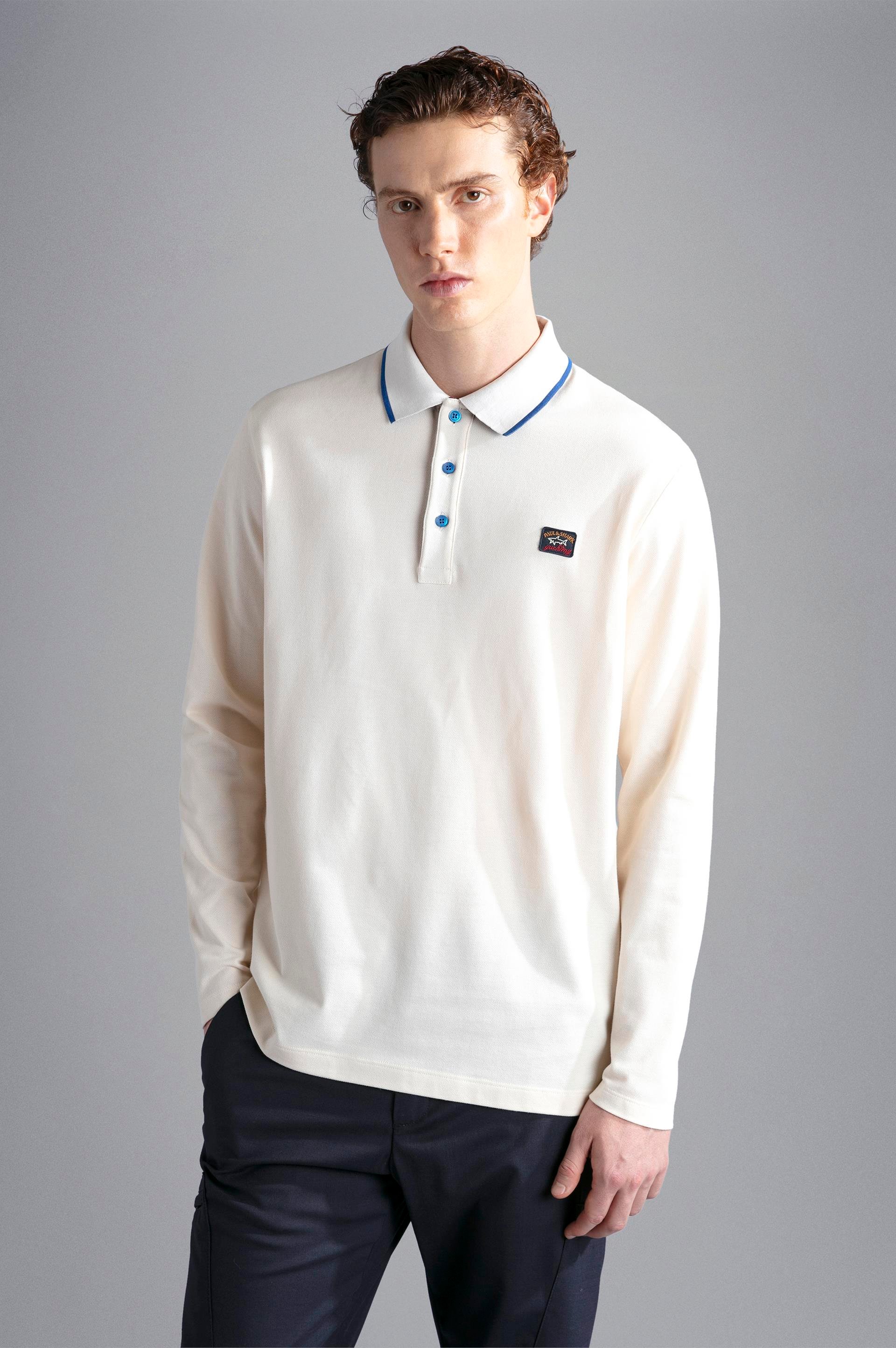 Paul Shark Paul Shark Erkek Marka Logolu Uzun Kollu Rahat Krem Polo Yaka T-Shirt 13311755-490