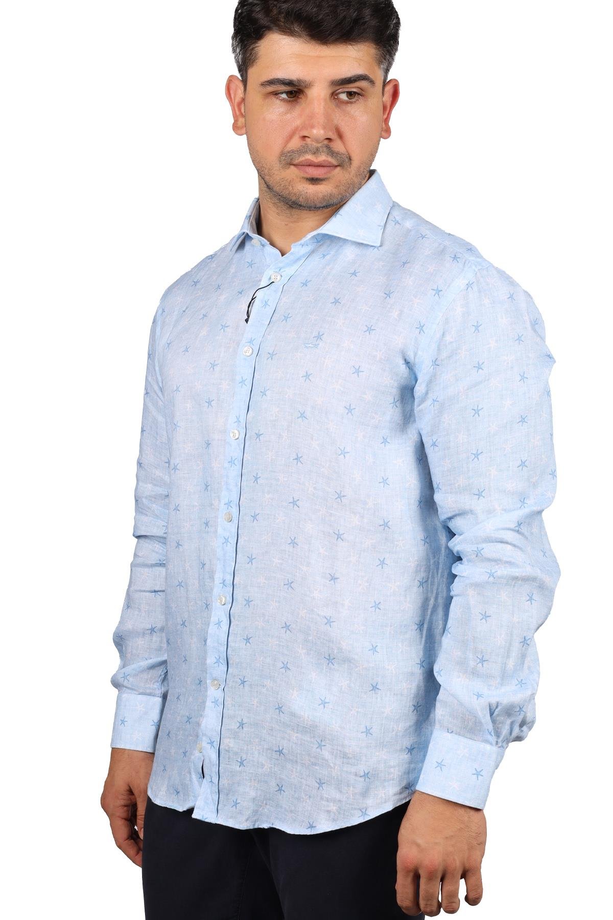 Paul Shark Paul Shark Erkek Marka Logo Detaylı Regular Fit Uzun Kollu Mavi Gömlek 23413114J-002