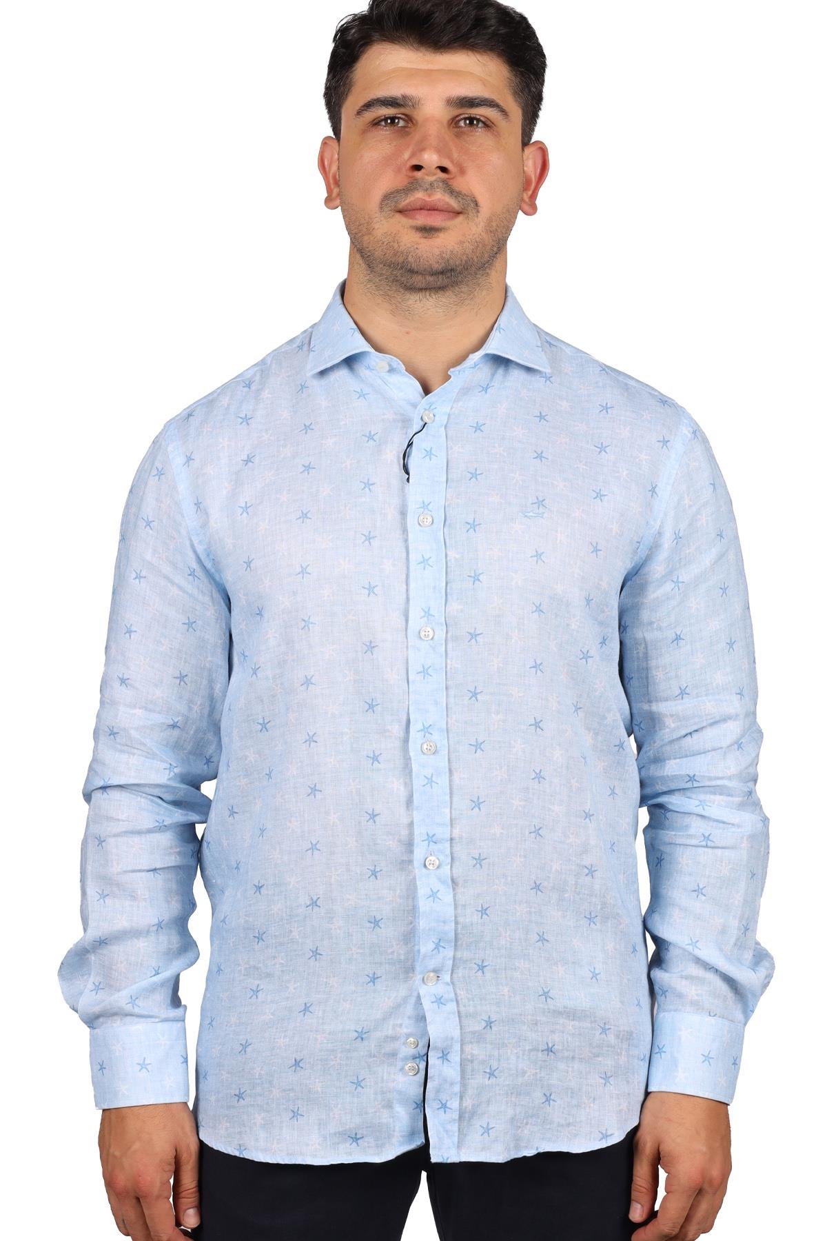 Paul Shark Paul Shark Erkek Marka Logo Detaylı Regular Fit Uzun Kollu Mavi Gömlek 23413114J-002