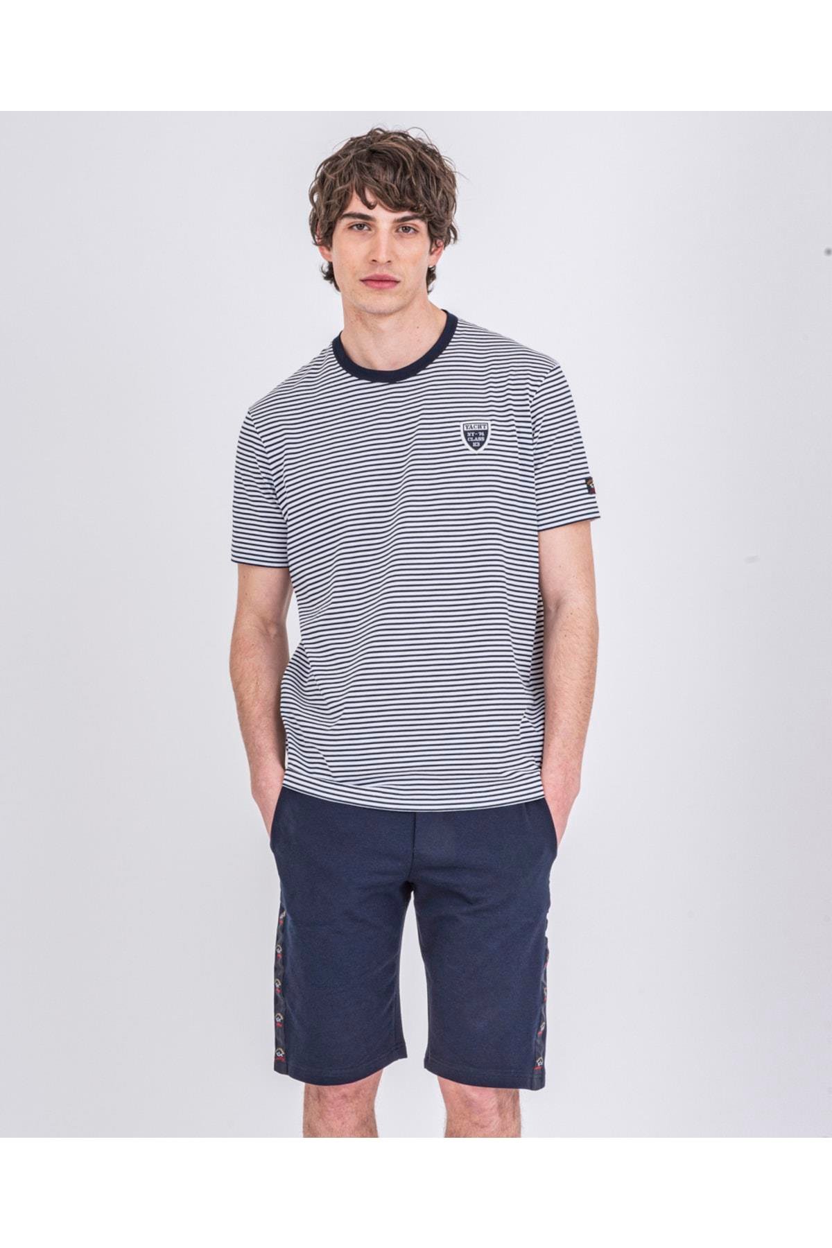 Paul Shark Paul Shark Erkek Marka Logolu Basic Bisiklet Yaka Kısa Kollu Mavi Büyük Beden T-Shirt 22411096A-211