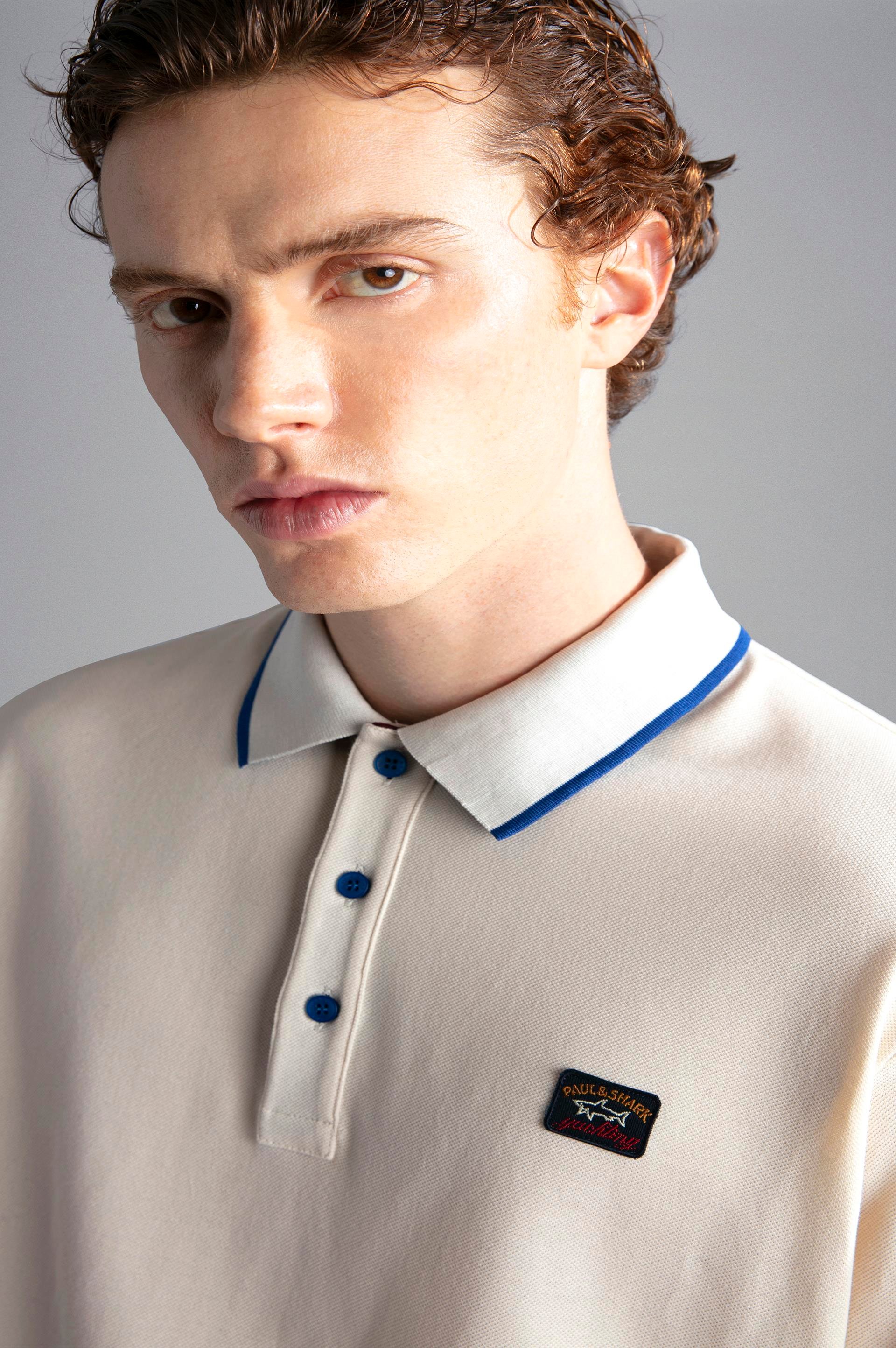 Paul Shark Paul Shark Erkek Marka Logolu Uzun Kollu Rahat Krem Polo Yaka T-Shirt 13311755-490