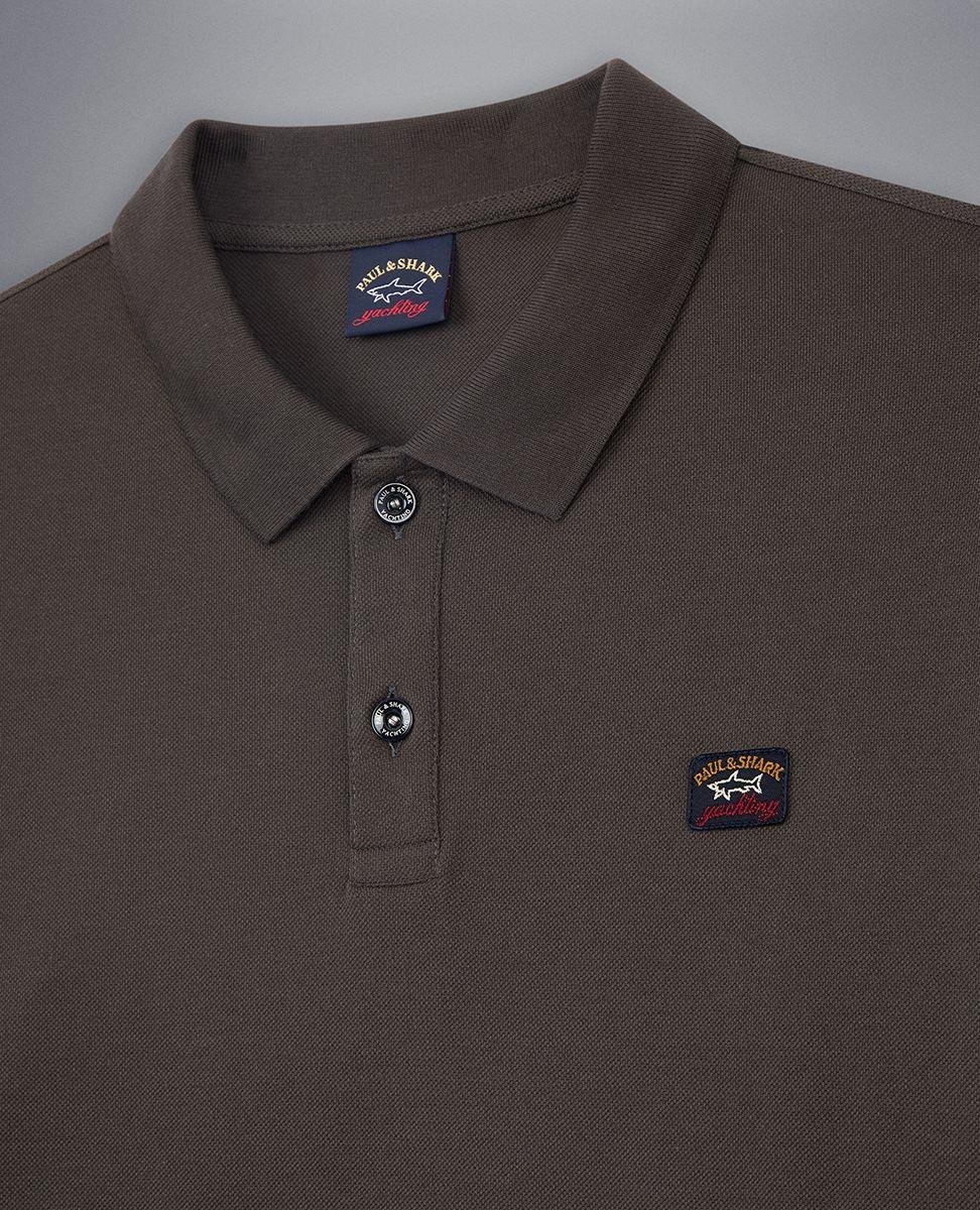 Paul Shark Paul Shark Erkek Marka Logolu Pamuklu Polo Yakalı Uzun Kollu Kahverengi Polo Yaka T-Shirt C0P1001-331