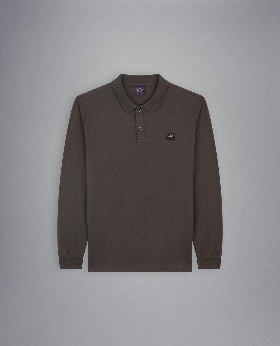 Paul Shark Paul Shark Erkek Marka Logolu Pamuklu Polo Yakalı Uzun Kollu Kahverengi Polo Yaka T-Shirt C0P1001-331