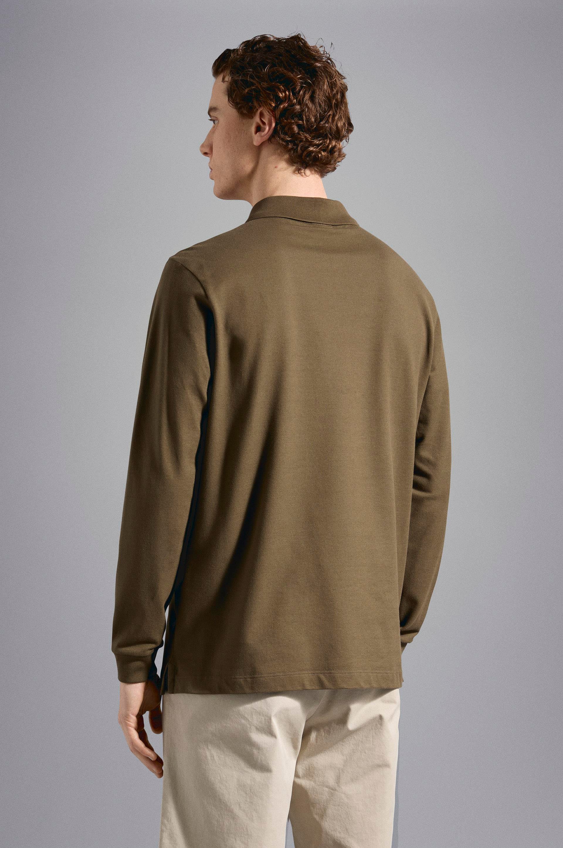 Paul Shark Paul Shark Erkek Marka Logolu Pamuklu Polo Yakalı Uzun Kollu Haki Polo Yaka T-Shirt C0P1001-132