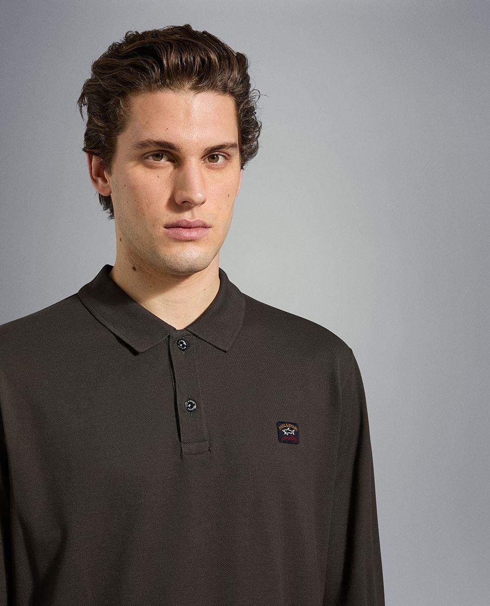 Paul Shark Paul Shark Erkek Marka Logolu Pamuklu Polo Yakalı Uzun Kollu Kahverengi Polo Yaka T-Shirt C0P1001-331