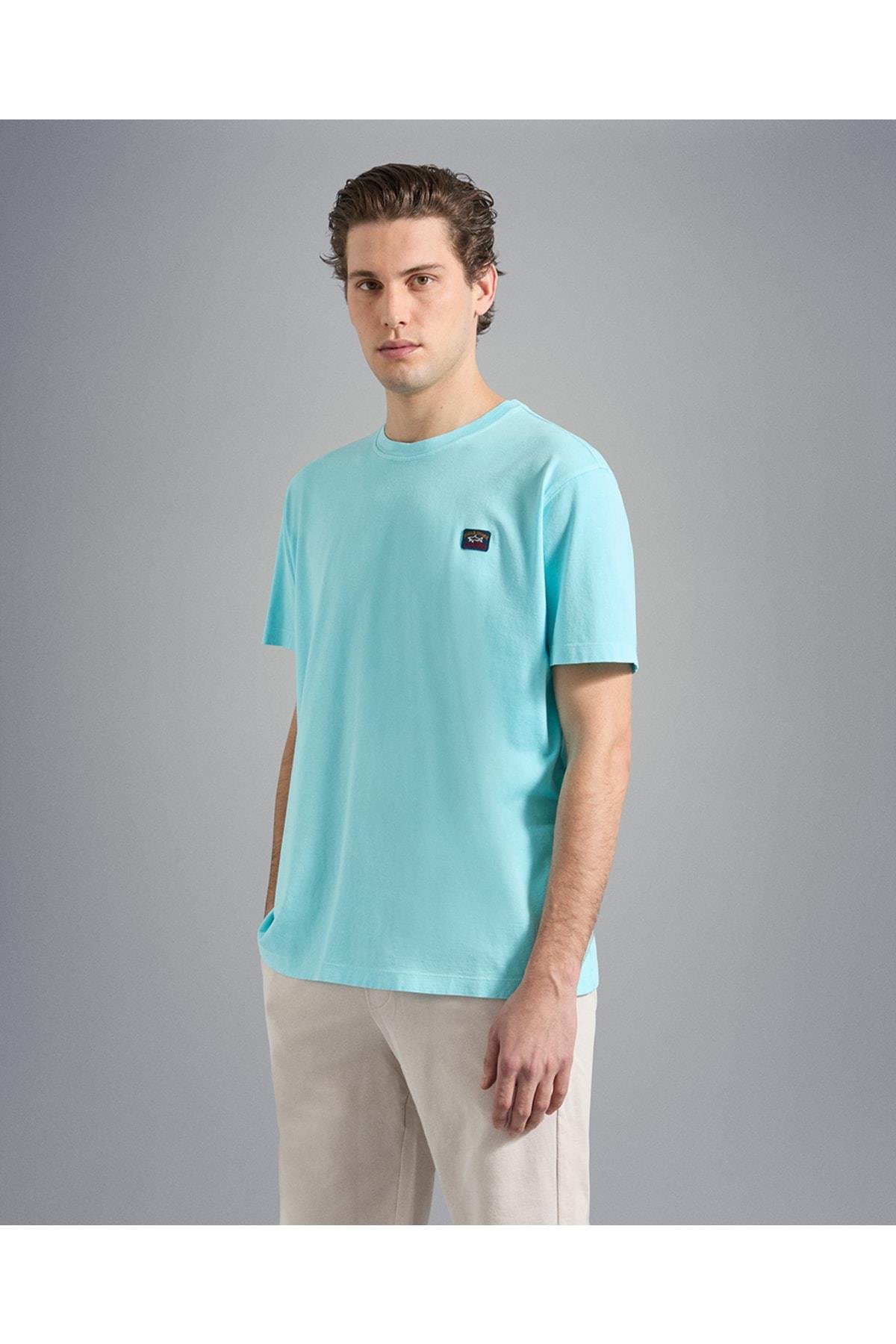 Paul Shark Paul Shark Erkek Marka Logolu Basic Bisiklet Yaka Kısa Kollu Mavi T-Shirt 23411052-291