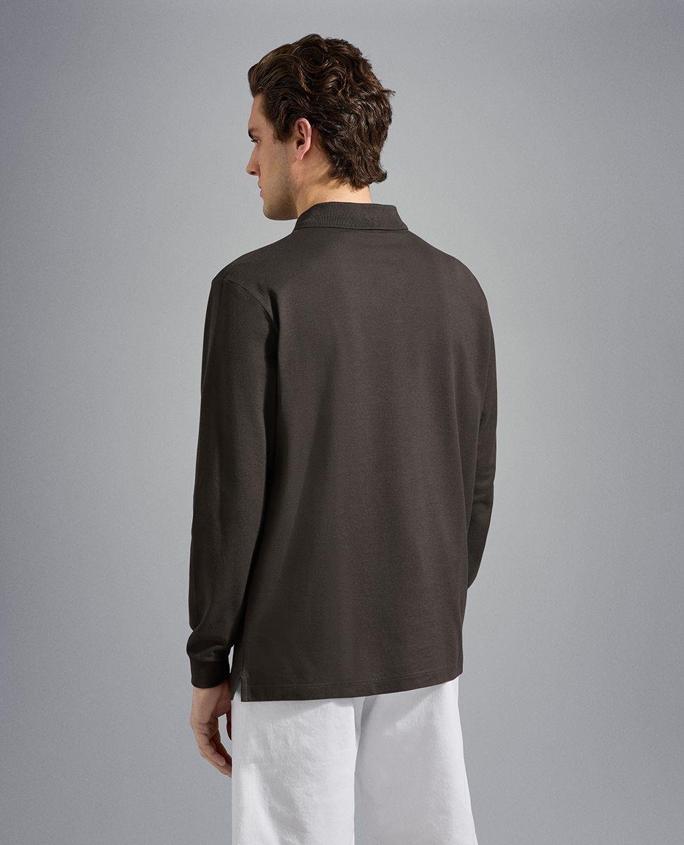 Paul Shark Paul Shark Erkek Marka Logolu Pamuklu Polo Yakalı Uzun Kollu Kahverengi Polo Yaka T-Shirt C0P1001-331