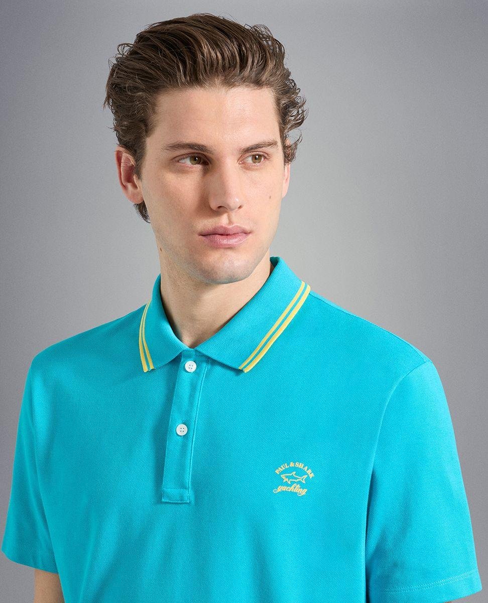 Paul Shark Paul Shark Erkek Marka Logo Detaylı Regular Fit Kısa Kollu Turkuaz Polo Yaka T-Shirt 23411233-750