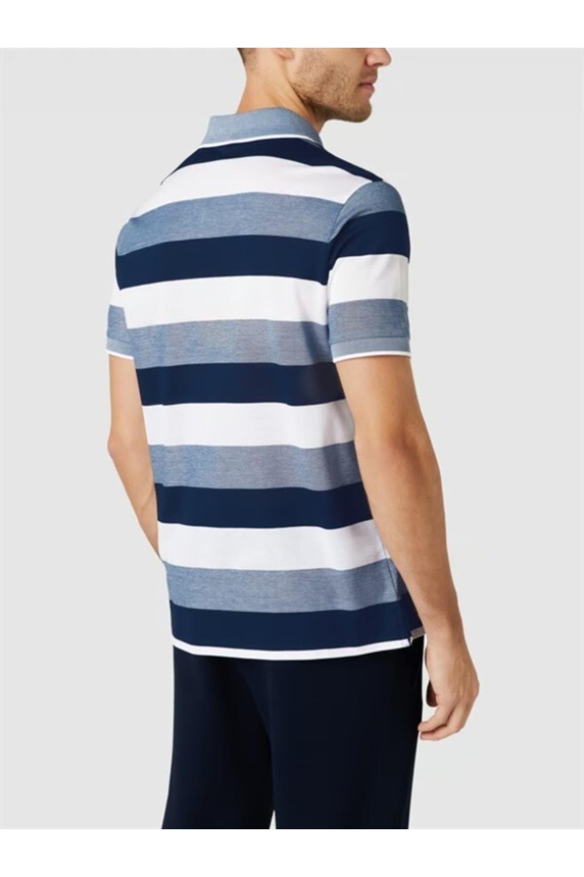 Paul Shark Paul Shark Erkek Marka Logo Detaylı Çizgili Regular Fit Kısa Kollu Mavi Polo Yaka T-Shirt 23411260-249