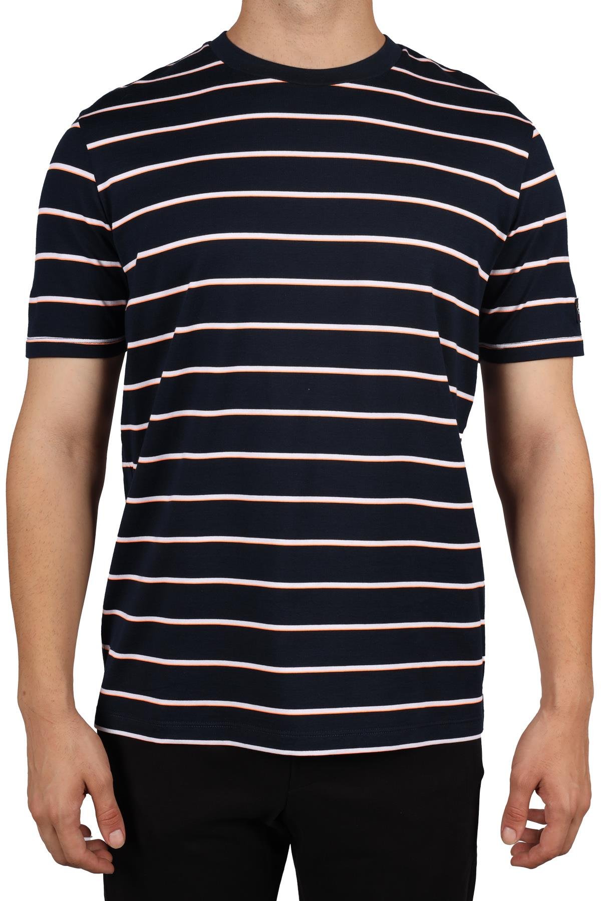 Paul Shark Paul Shark Erkek Marka Logo Detaylı Çizgili Regular Fit Kısa Kollu Lacivert-Beyaz T-Shirt 23411082-266