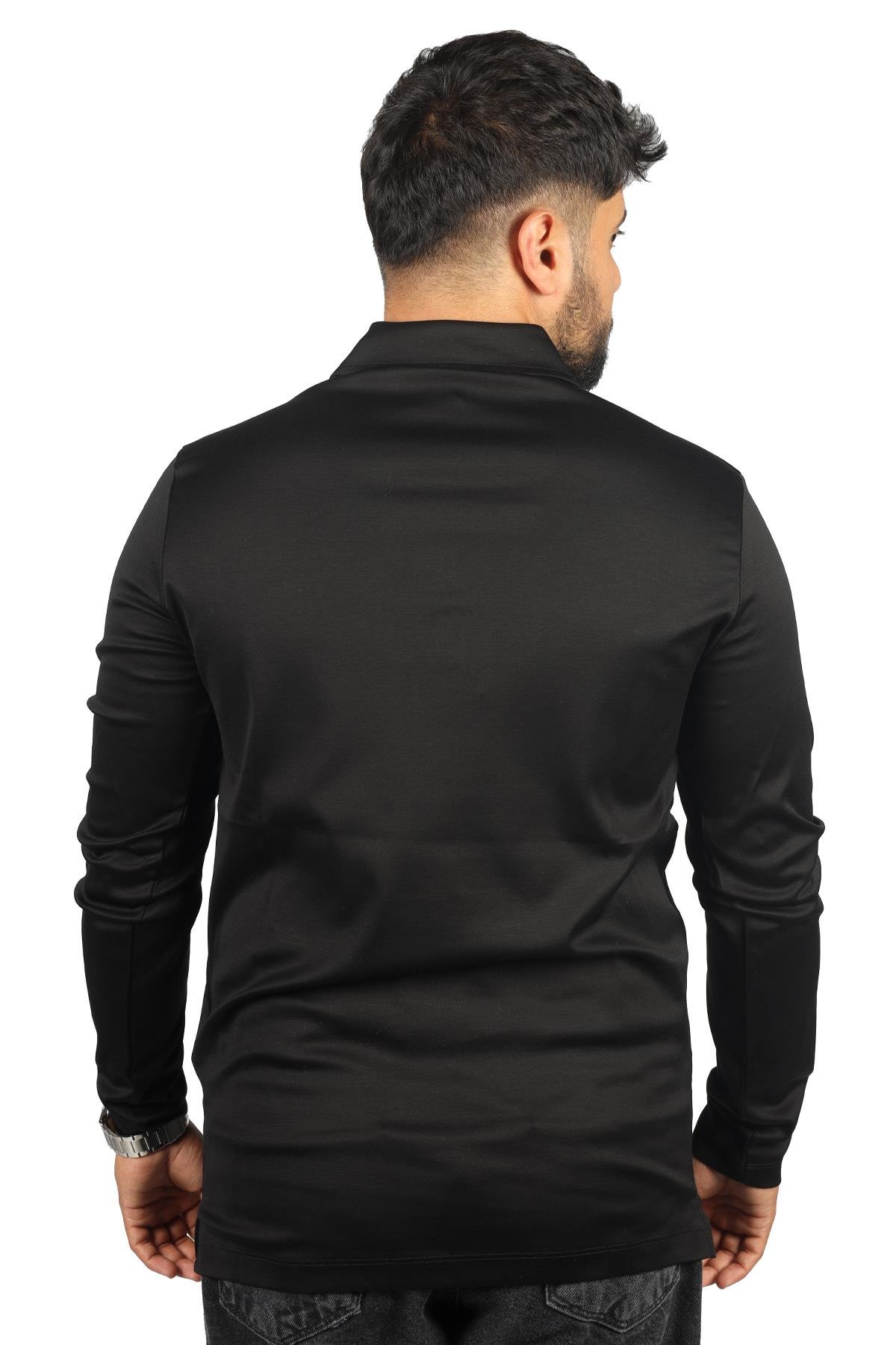 Paul Shark Paul Shark Erkek Marka Logolu Uzun Kollu Rahat Siyah Polo Yaka T-Shirt 13311742-011