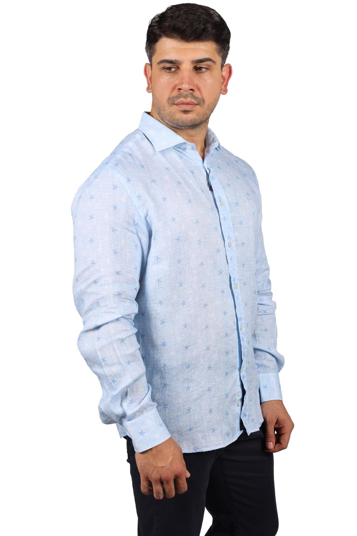 Paul Shark Paul Shark Erkek Marka Logo Detaylı Regular Fit Uzun Kollu Mavi Gömlek 23413114J-002