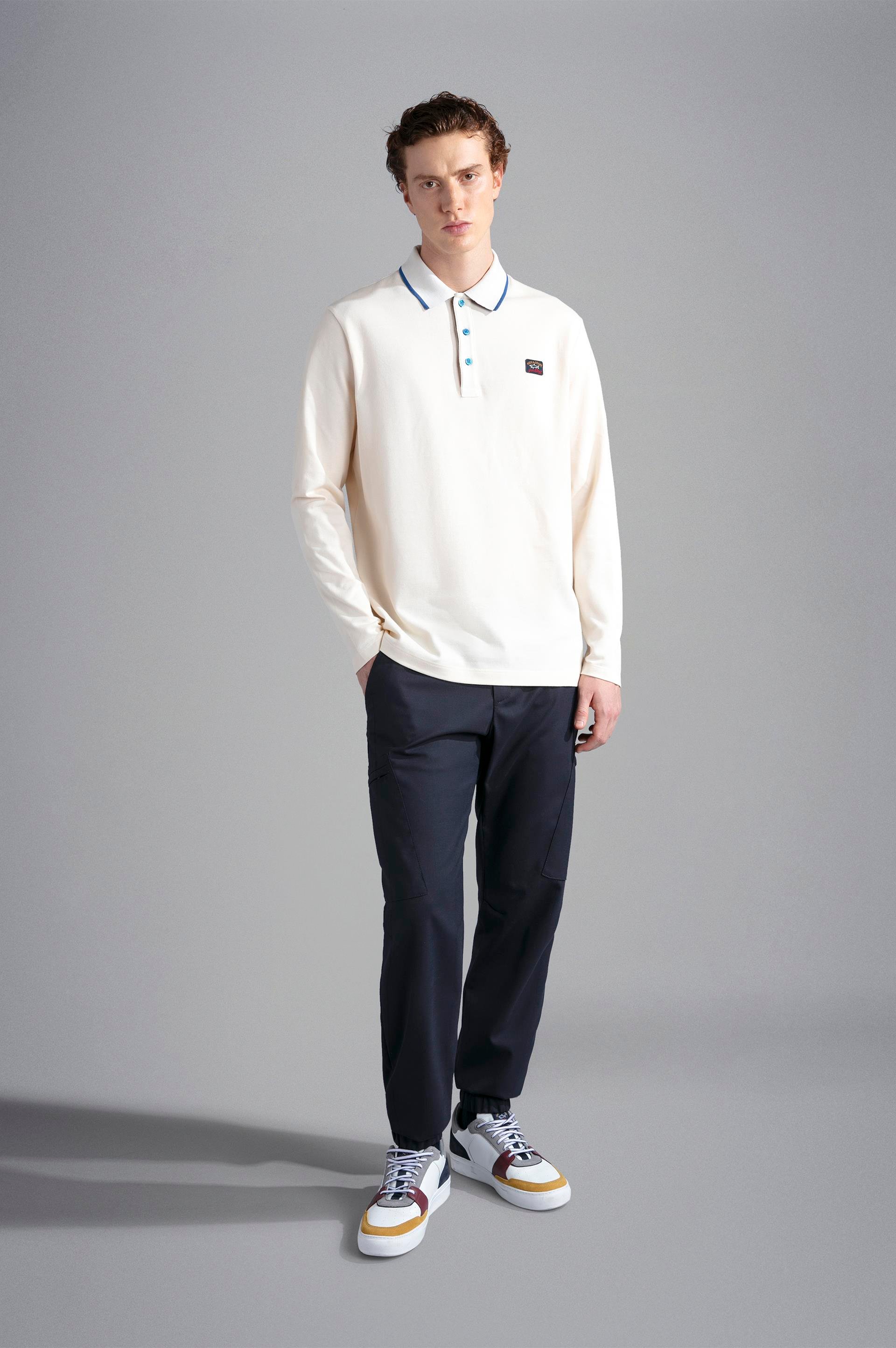 Paul Shark Paul Shark Erkek Marka Logolu Uzun Kollu Rahat Krem Polo Yaka T-Shirt 13311755-490