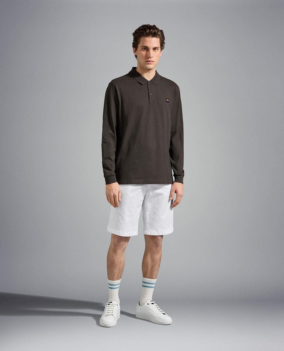 Paul Shark Paul Shark Erkek Marka Logolu Pamuklu Polo Yakalı Uzun Kollu Kahverengi Polo Yaka T-Shirt C0P1001-331