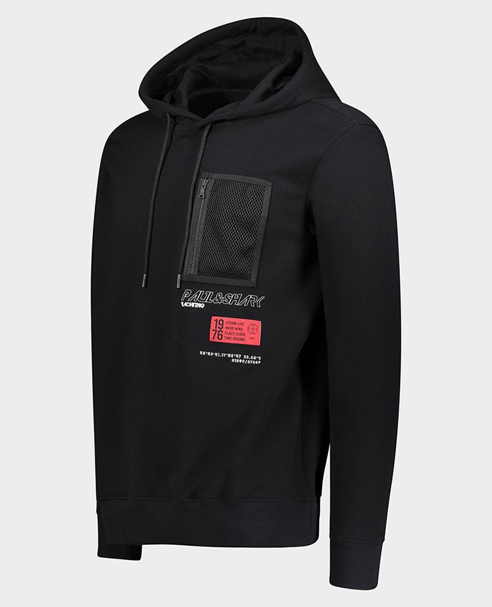 Paul Shark Paul Shark Erkek Marka Logo Detaylı Kapşonlu İpli Siyah Sweatshirt 12311832-011