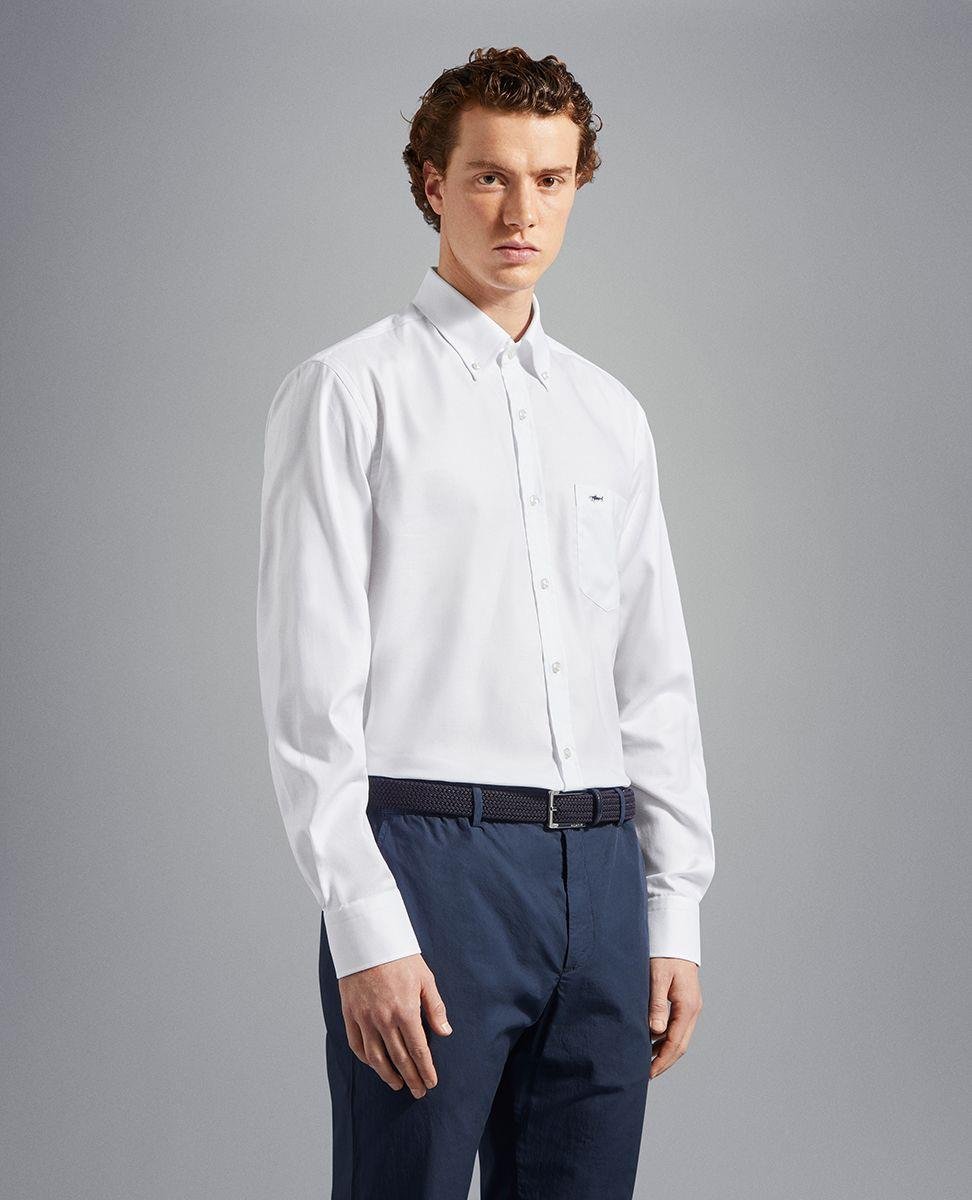 Paul Shark Paul Shark Erkek Pamuklu Normal Kesim Rahat Beyaz Gömlek C0P3000-010