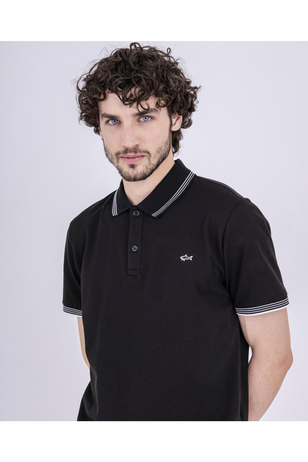 Paul Shark Paul Shark Erkek Pamuklu Polo Yakalı Rahat Kesim Günlük Kullanıma Uygun Siyah Polo Yaka T-Shirt 22411251A-011