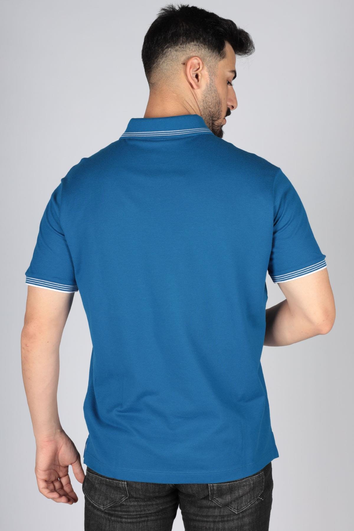 Paul Shark Paul Shark Erkek Pamuklu Polo Yakalı Rahat Kesim Günlük Kullanıma Uygun Mavi Polo Yaka T-Shirt 22411251-726