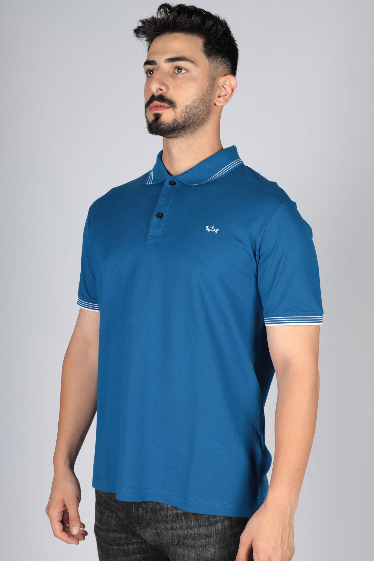 Paul Shark Paul Shark Erkek Pamuklu Polo Yakalı Rahat Kesim Günlük Kullanıma Uygun Mavi Polo Yaka T-Shirt 22411251-726