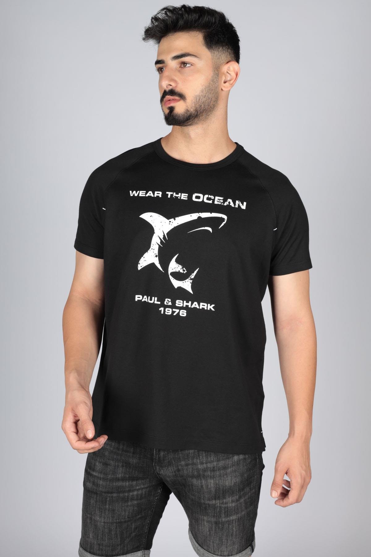 Paul Shark Paul Shark Erkek Pamuklu Regular Fit Düz Kısa Kollu Siyah T-Shirt 23411018-011