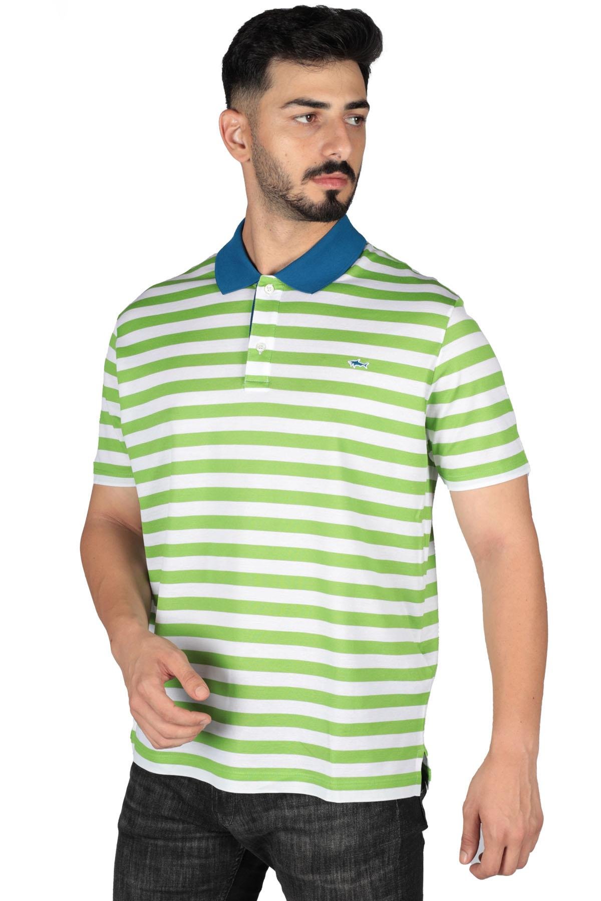 Paul Shark Paul Shark Erkek Pamuklu Regular Fit Çizgili Kısa Kollu Yeşil Polo Yaka T-Shirt 23411343-204