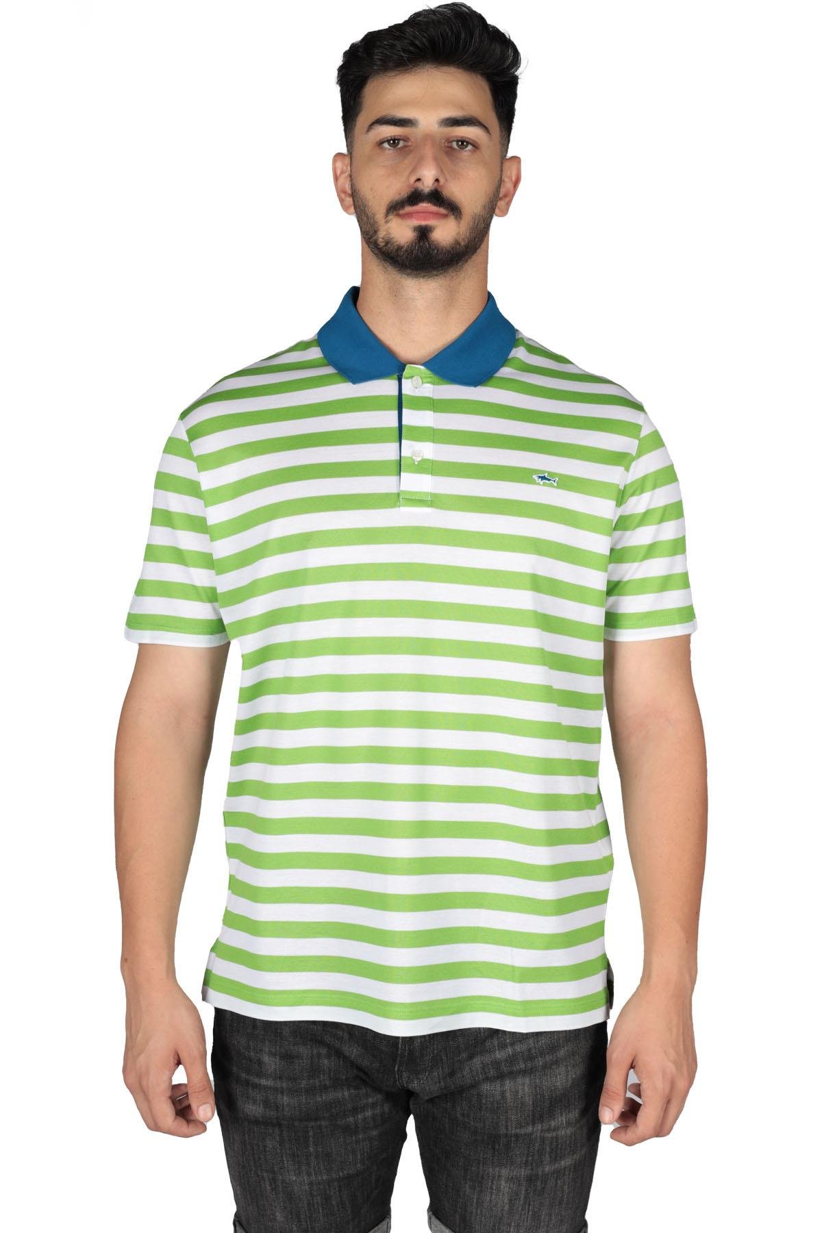 Paul Shark Paul Shark Erkek Pamuklu Regular Fit Çizgili Kısa Kollu Yeşil Polo Yaka T-Shirt 23411343-204