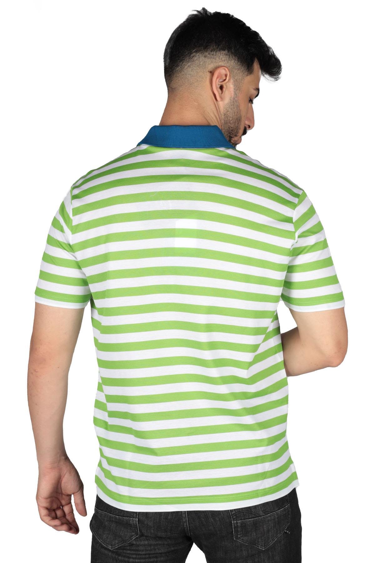 Paul Shark Paul Shark Erkek Pamuklu Regular Fit Çizgili Kısa Kollu Yeşil Polo Yaka T-Shirt 23411343-204