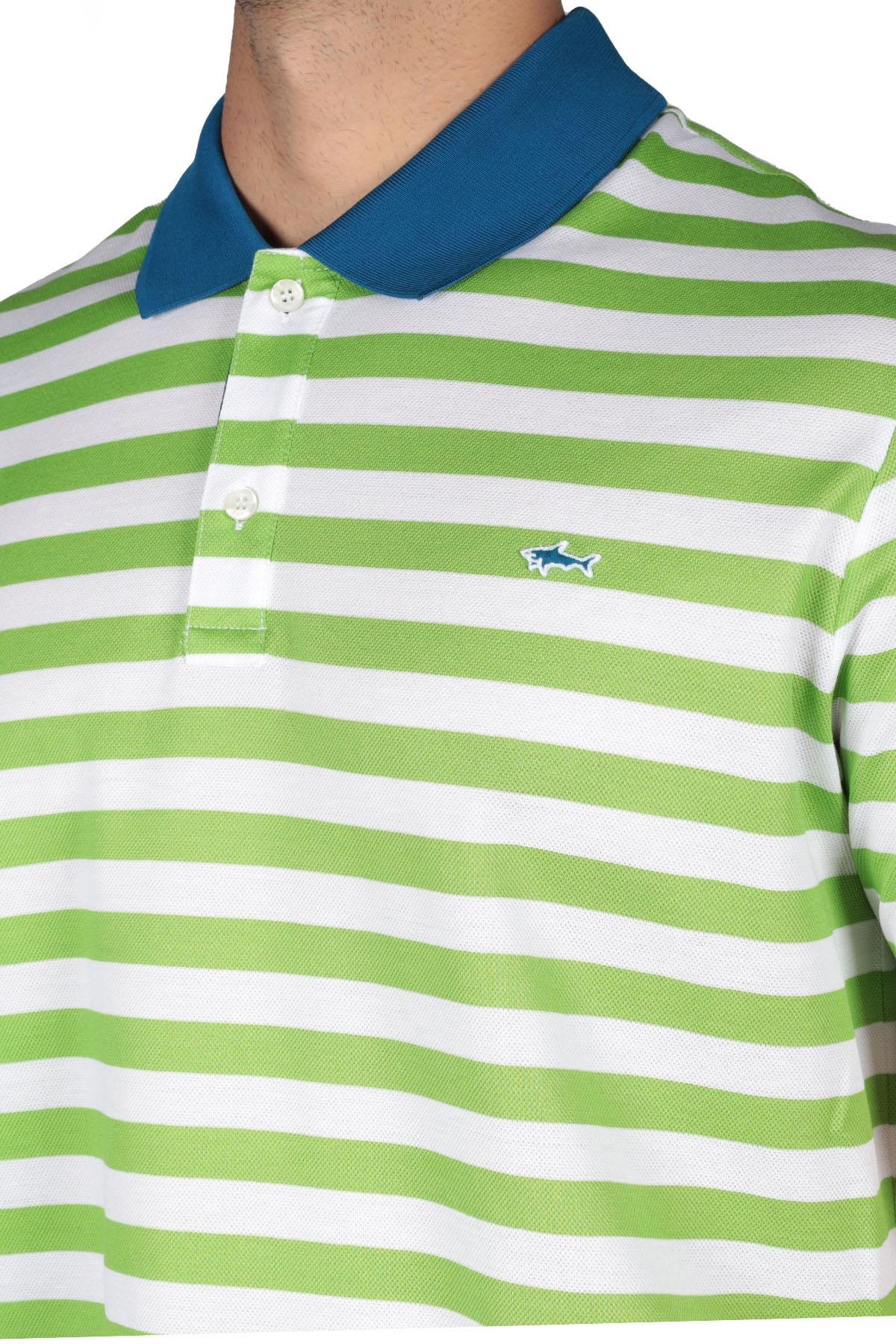 Paul Shark Paul Shark Erkek Pamuklu Regular Fit Çizgili Kısa Kollu Yeşil Polo Yaka T-Shirt 23411343-204