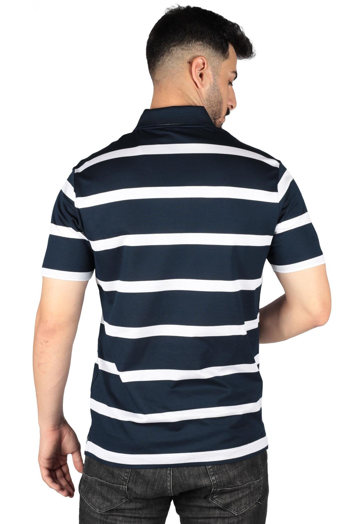 Paul Shark Paul Shark Erkek Pamuklu Regular Fit Çizgili Kısa Kollu Lacivert-Beyaz Polo Yaka T-Shirt 23411340-218