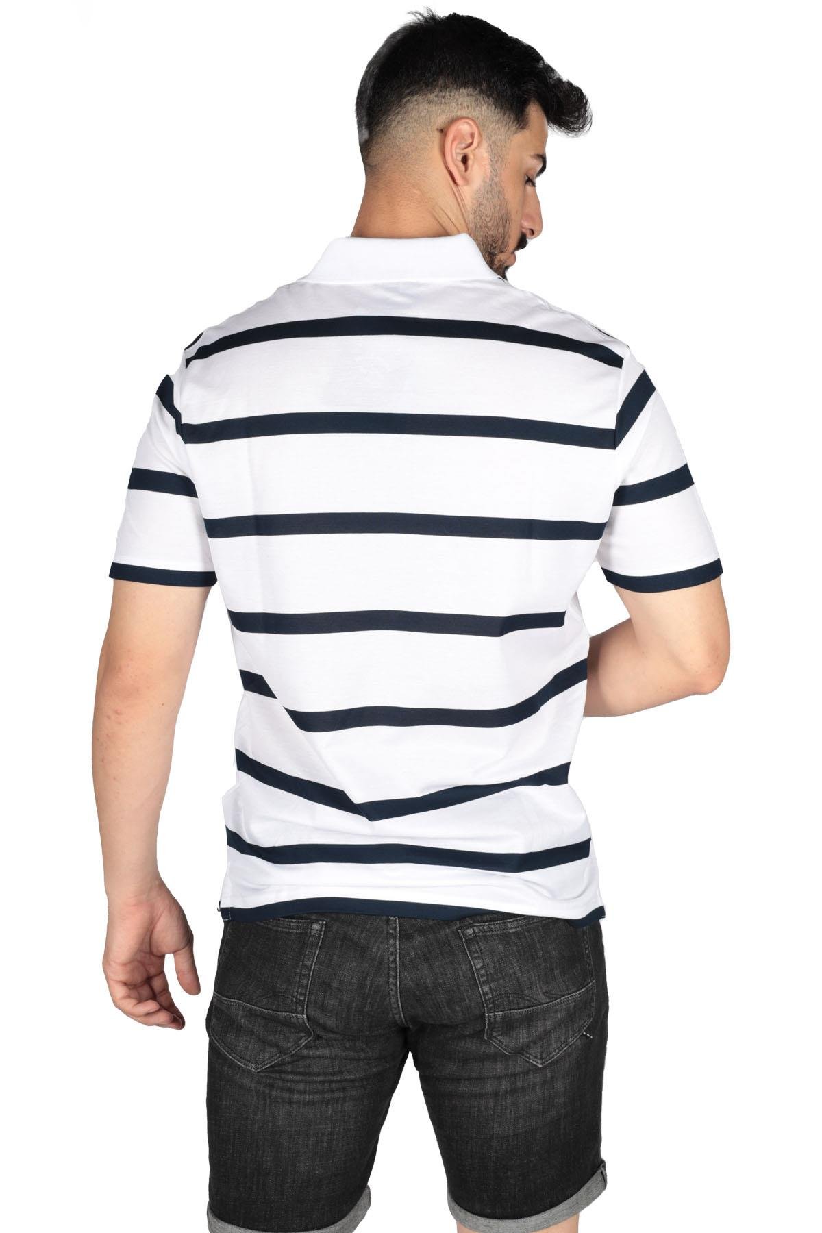 Paul Shark Paul Shark Erkek Pamuklu Regular Fit Çizgili Kısa Kollu Beyaz-Siyah Polo Yaka T-Shirt 23411340-217