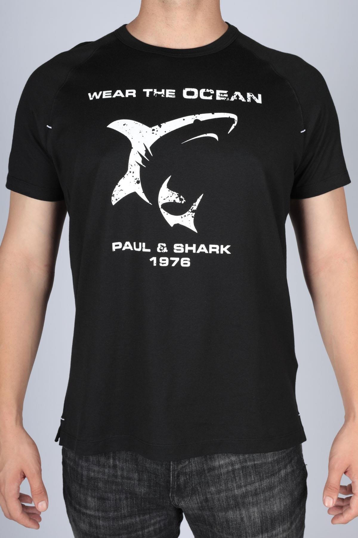 Paul Shark Paul Shark Erkek Pamuklu Regular Fit Düz Kısa Kollu Siyah T-Shirt 23411018-011