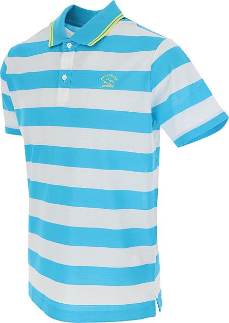 Paul Shark Paul Shark Erkek Pamuklu Regular Fit Çizgili Kısa Kollu Beyaz-Turkuaz Polo Yaka T-Shirt 23411231-148