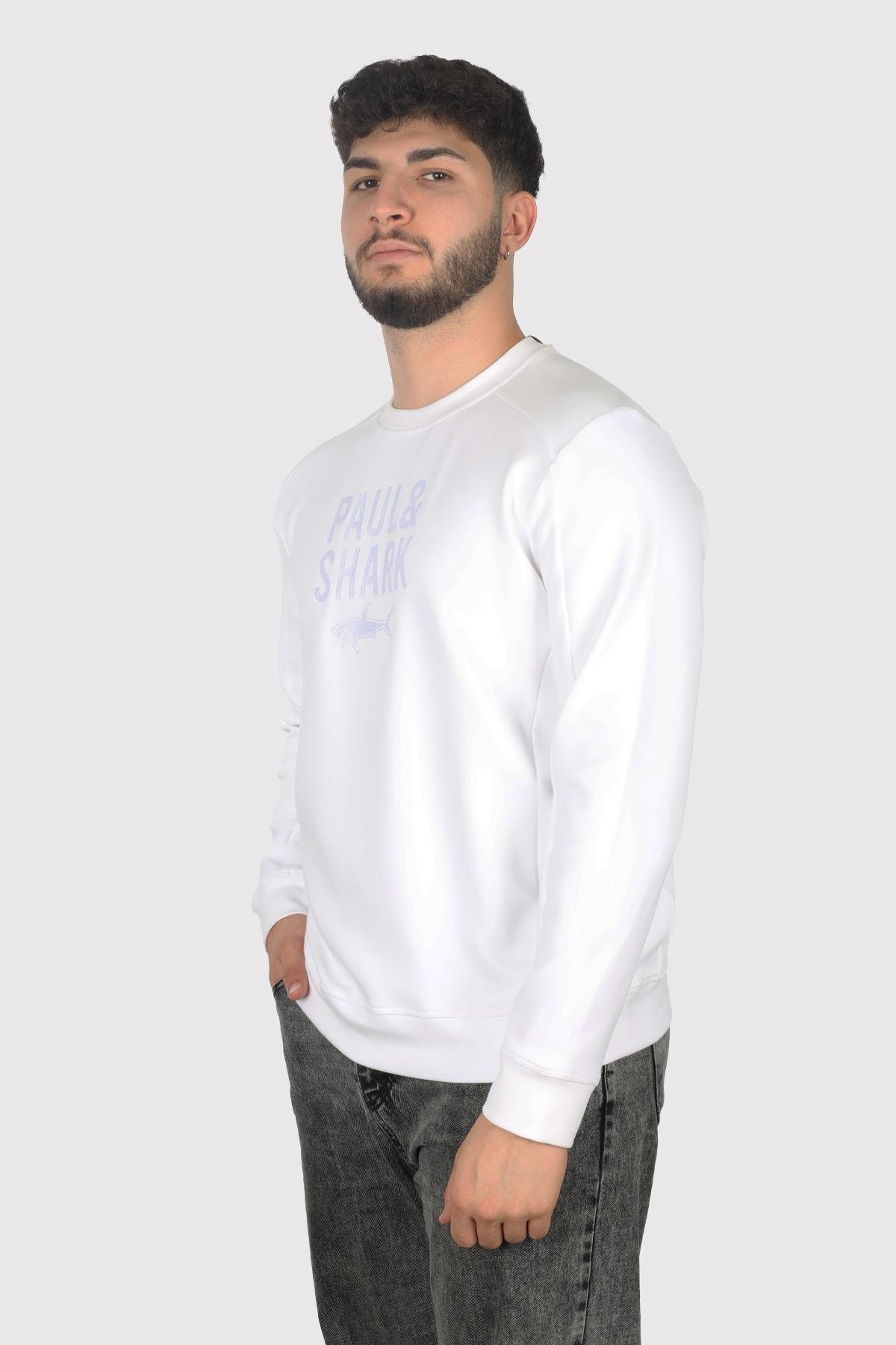 Paul Shark Paul Shark Erkek Pamuklu Uzun Kol Dokuma Günlük Kullanım Beyaz Sweatshirt 14311890-010