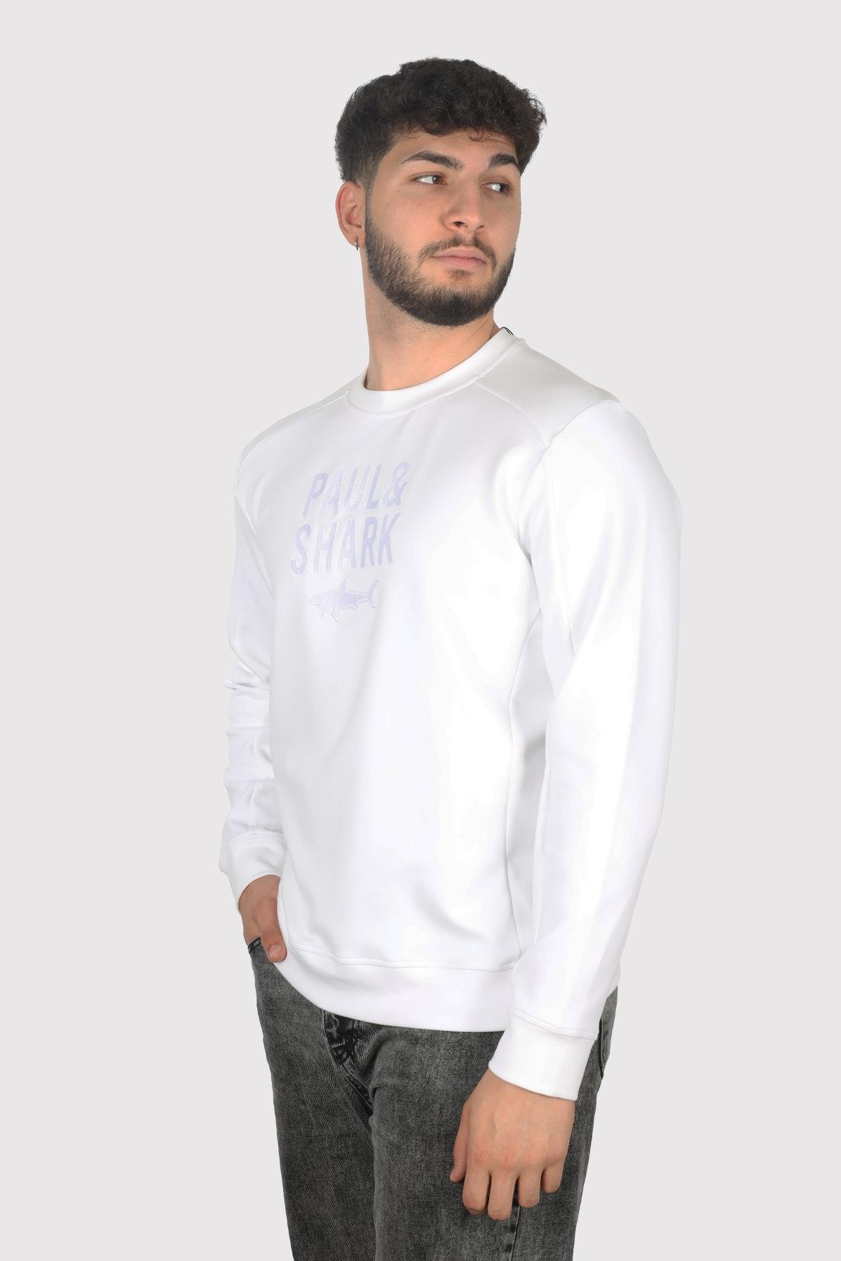 Paul Shark Paul Shark Erkek Pamuklu Uzun Kol Dokuma Günlük Kullanım Beyaz Sweatshirt 14311890-010