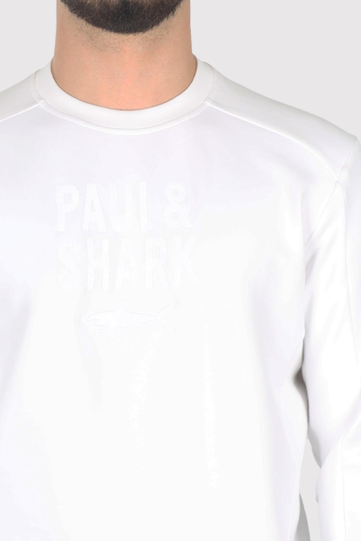 Paul Shark Paul Shark Erkek Pamuklu Uzun Kol Dokuma Günlük Kullanım Beyaz Sweatshirt 14311890-010