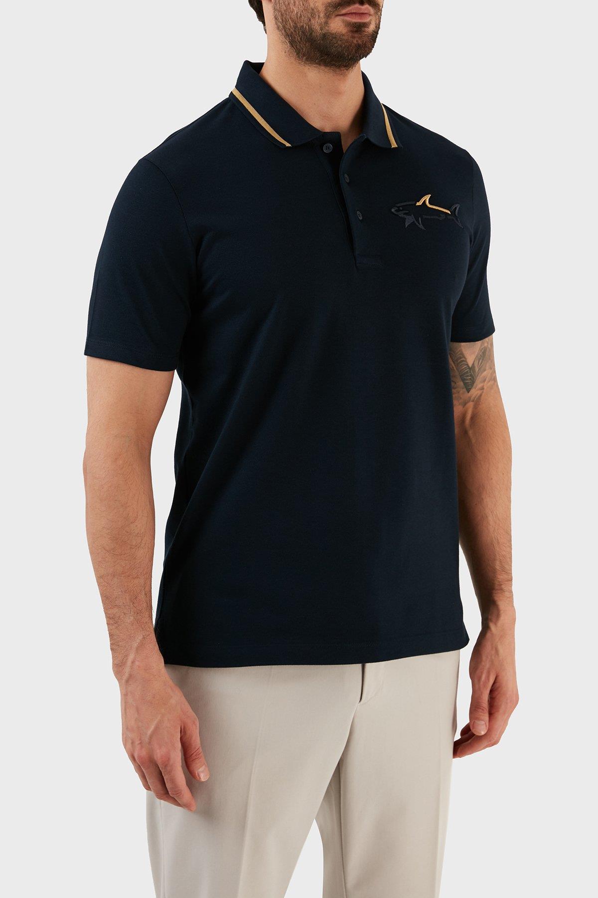 Paul Shark Paul Shark Erkek Polo Yaka Düğme Kapamalı Kısa Kollu Mavi Polo Yaka T-Shirt 12311732-130