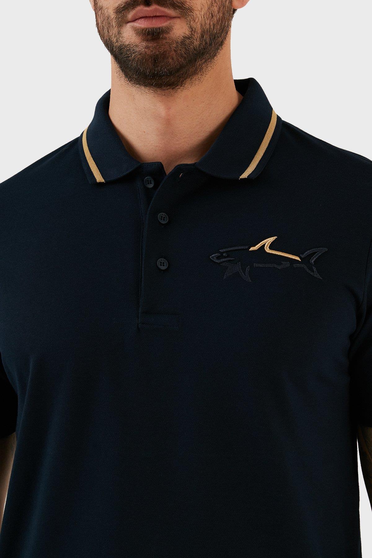 Paul Shark Paul Shark Erkek Polo Yaka Düğme Kapamalı Kısa Kollu Mavi Polo Yaka T-Shirt 12311732-130